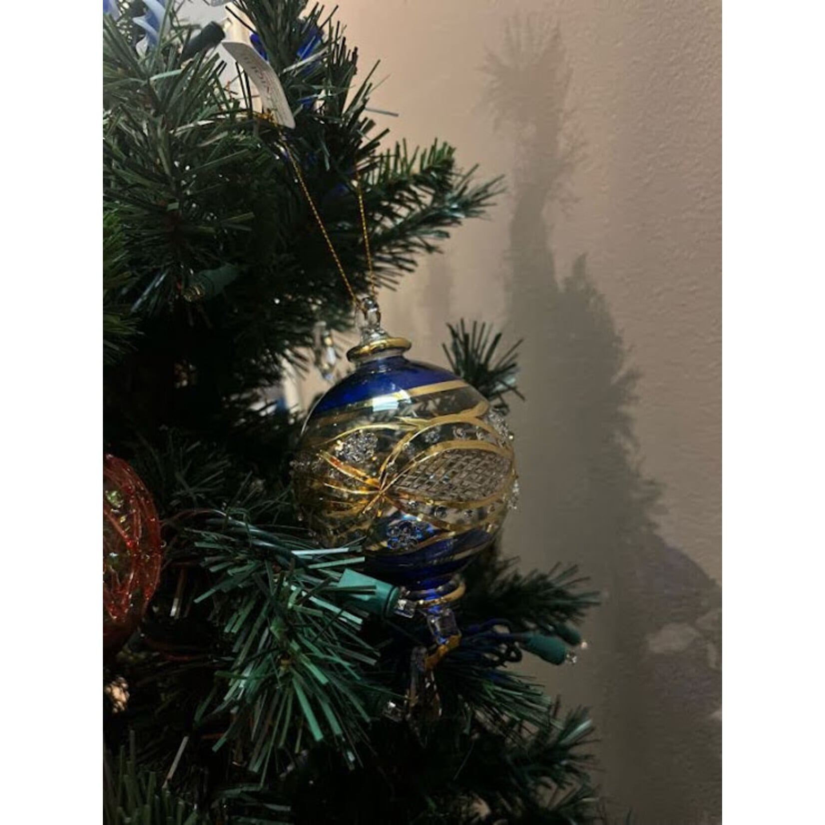 Unique Tradings Blue & Gold Plated Large Glass Ball Ornament