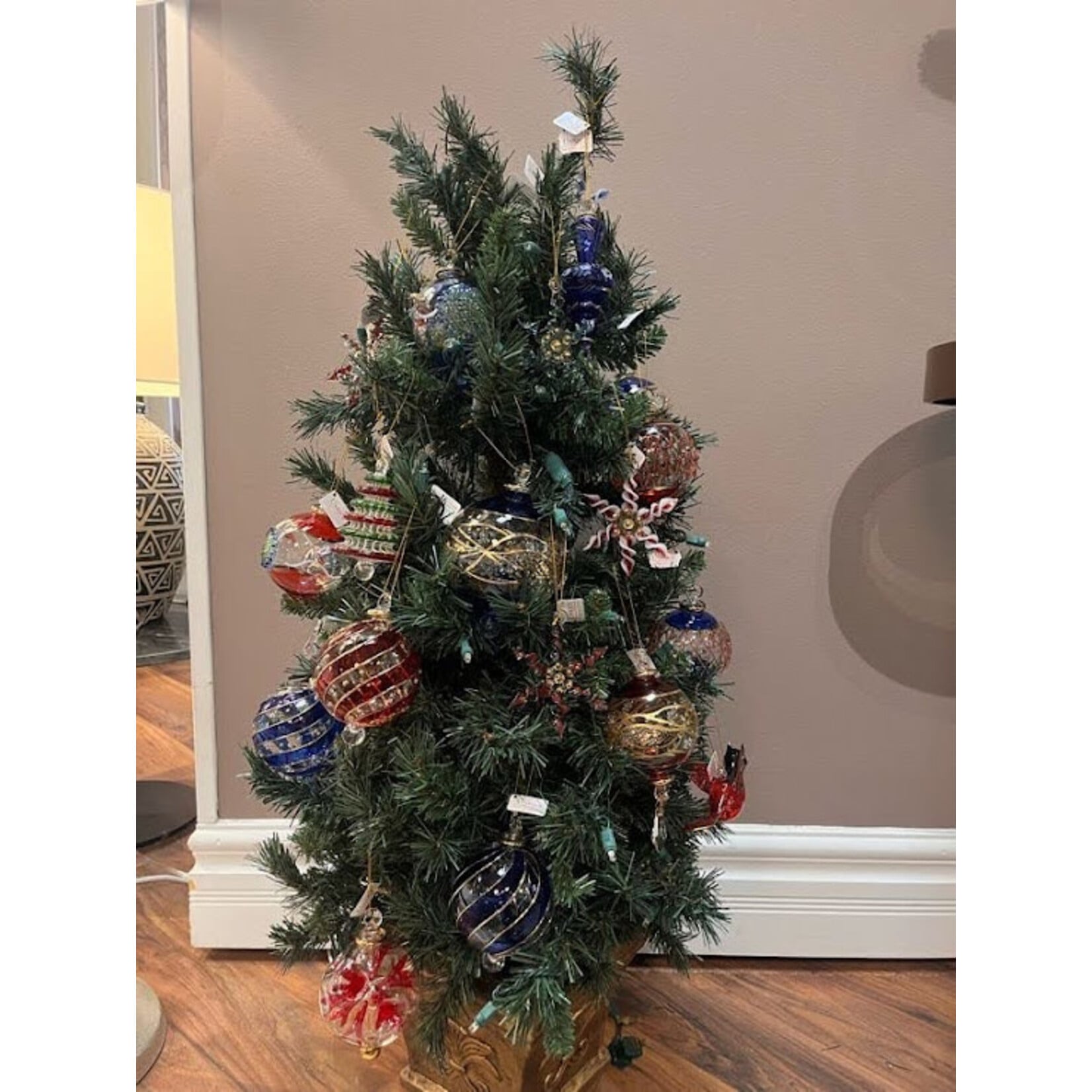 Unique Tradings Blue & Gold Plated Large Glass Ball Ornament