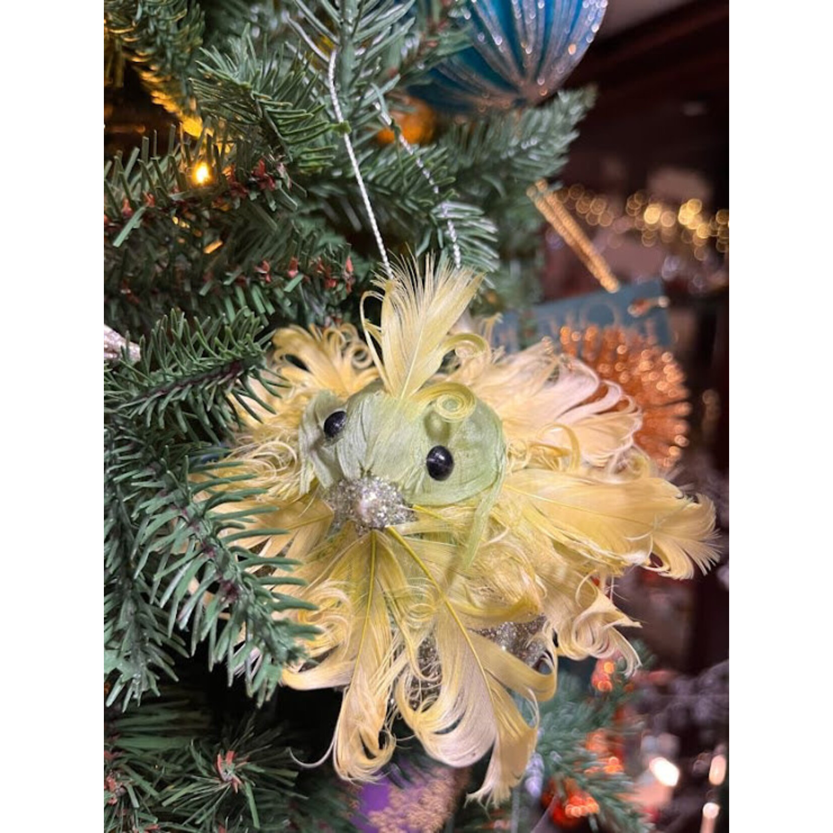 Katherine's Collection Green Fluffle Long Tail Small Bird Ornament