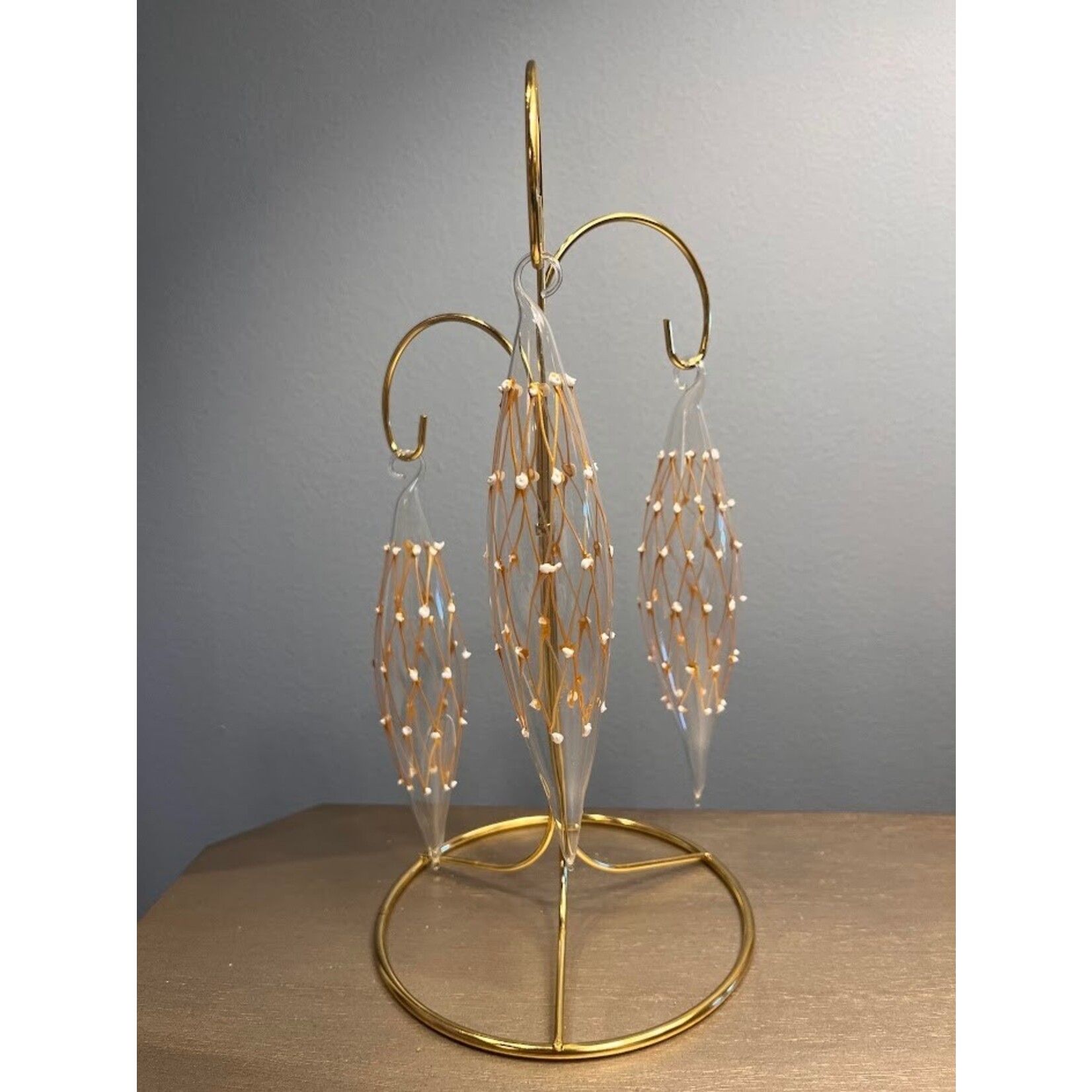 Peter's Seasons Glass Clear Gold Harlequin Lattice Teardrop Ornament