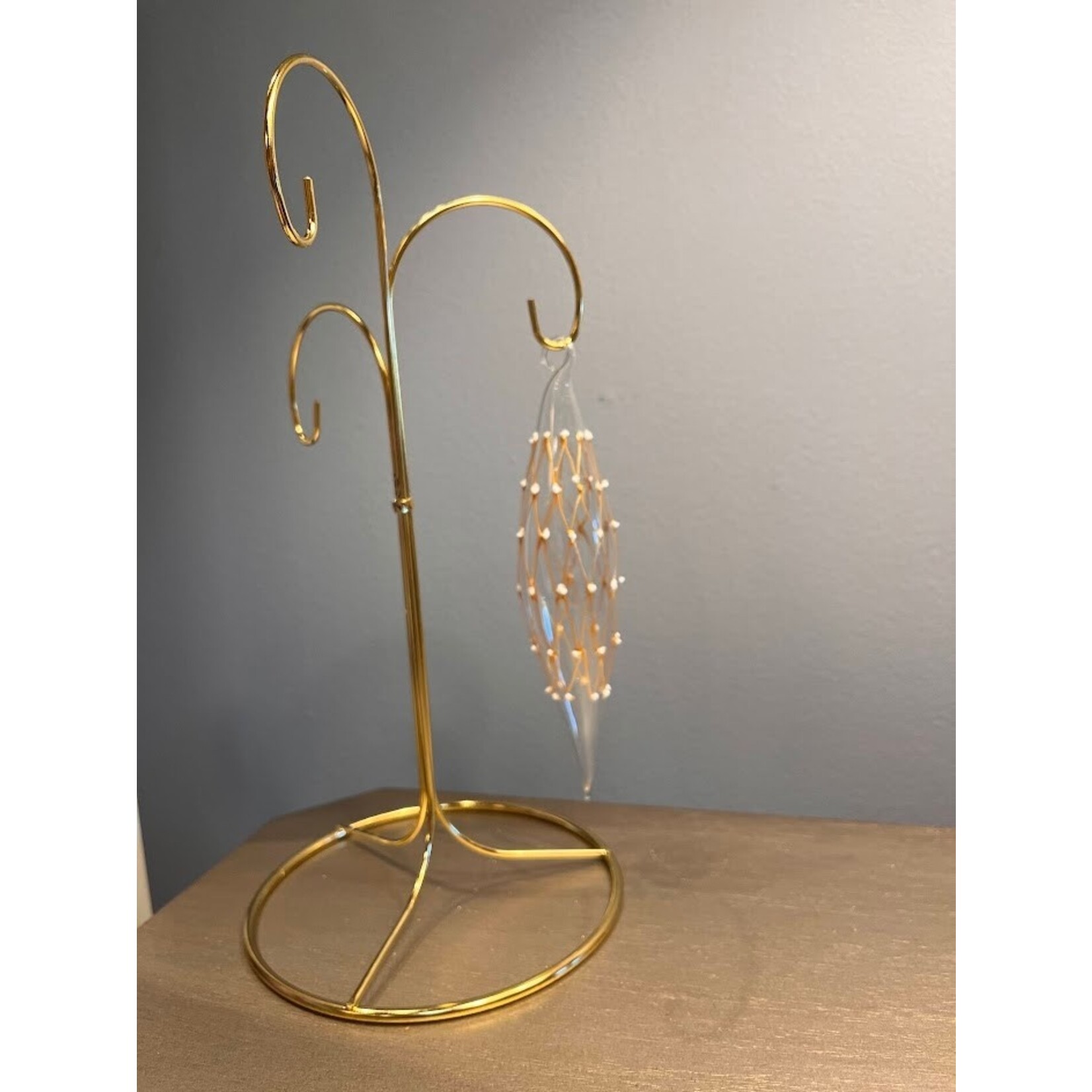 Peter's Seasons Glass Clear Gold Harlequin Lattice Teardrop Ornament