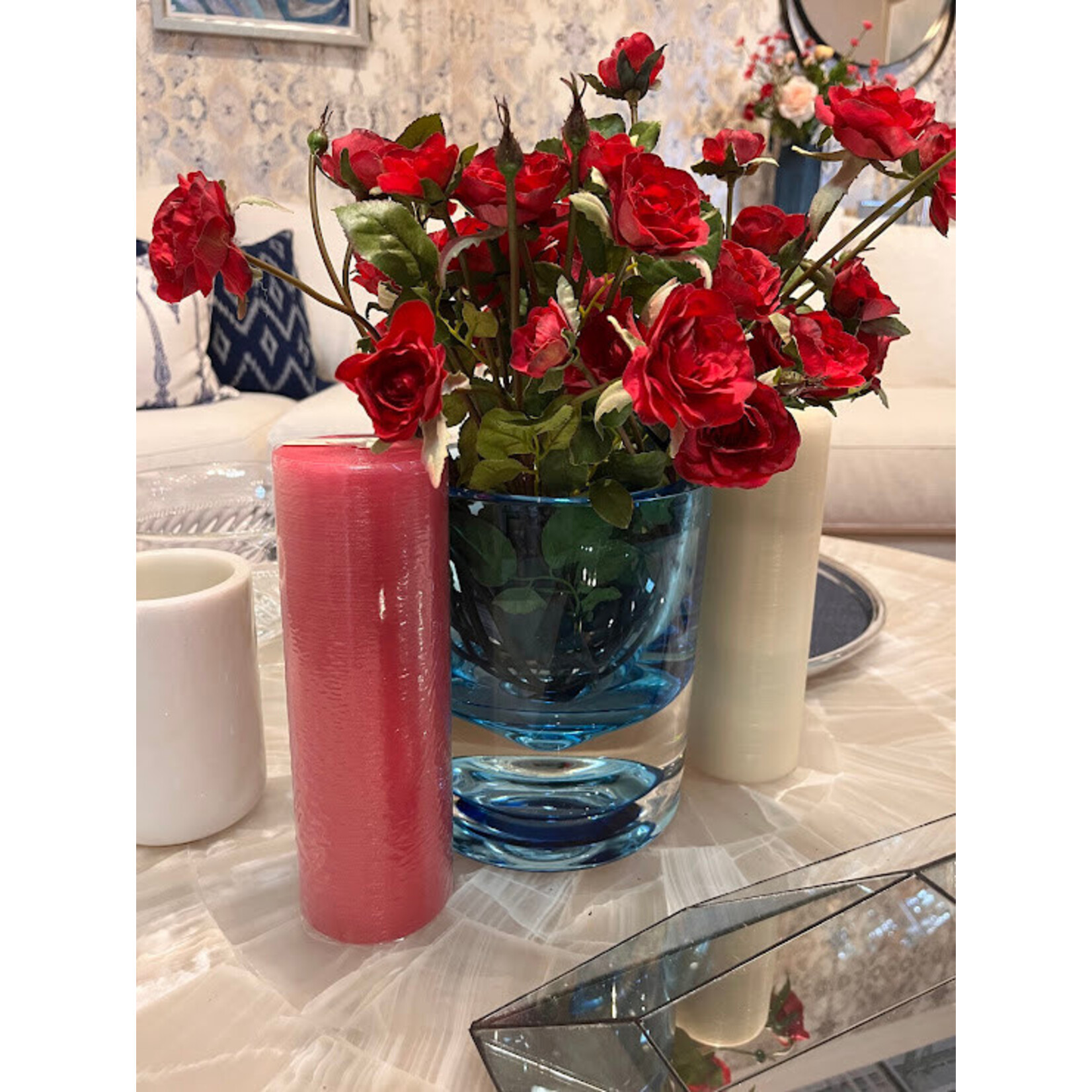 Point a la Ligne Very Large Pillar Linen Candle