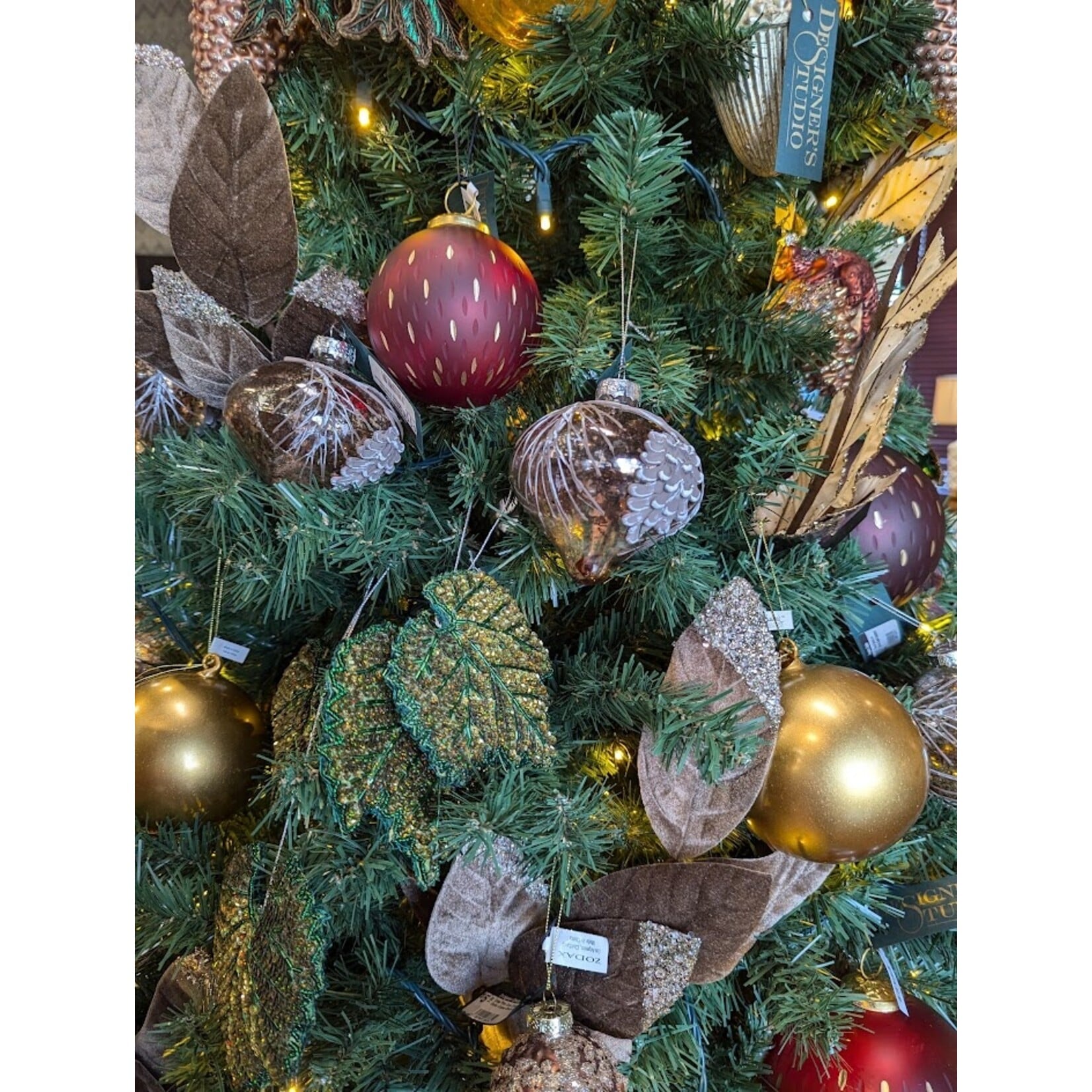 RAZ Imports Pinecone Branch Design on Mercury Glass Ornament