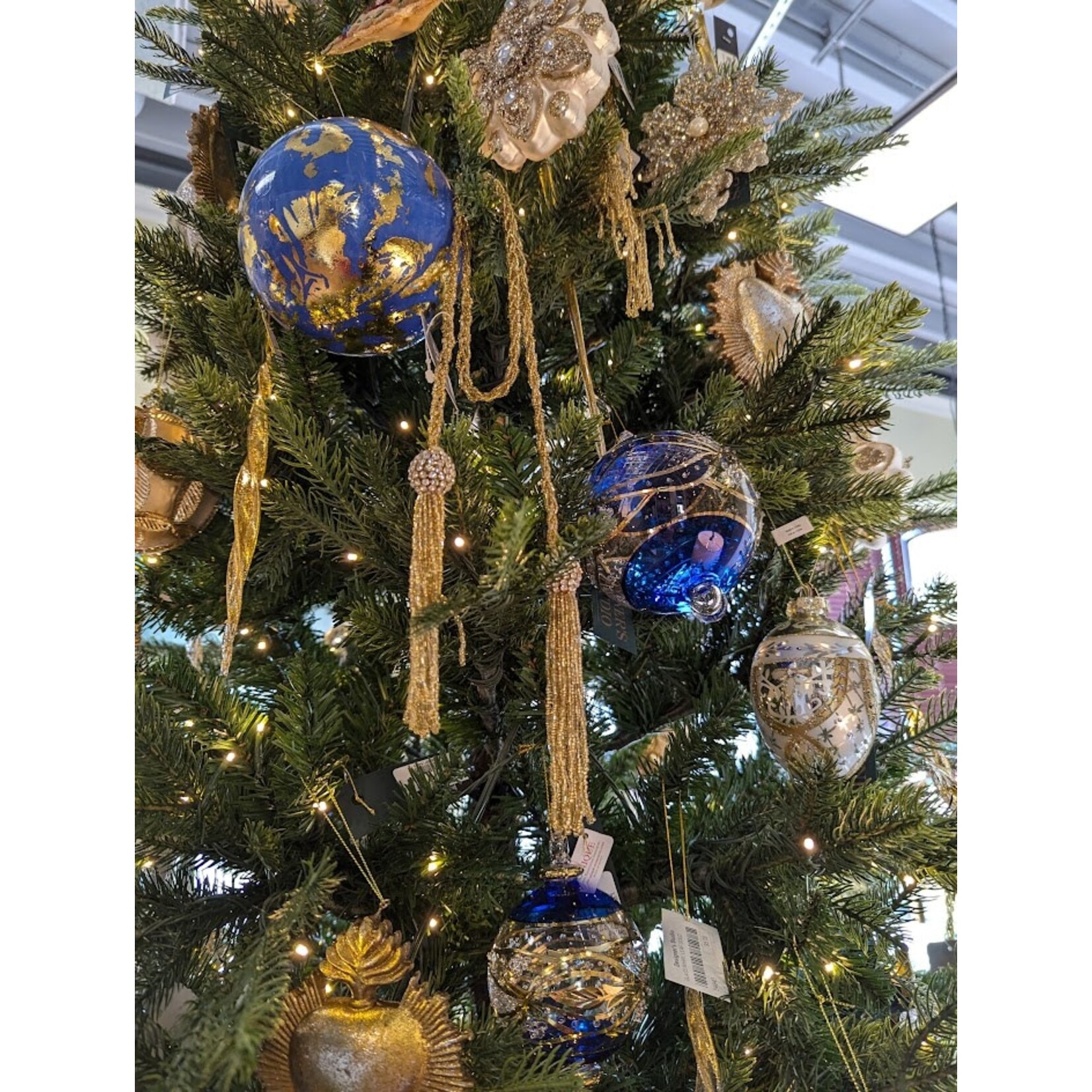 Jim Marvin Enterprises Dark Blue Dipped in Gold Glass Ball Ornament 4.72"