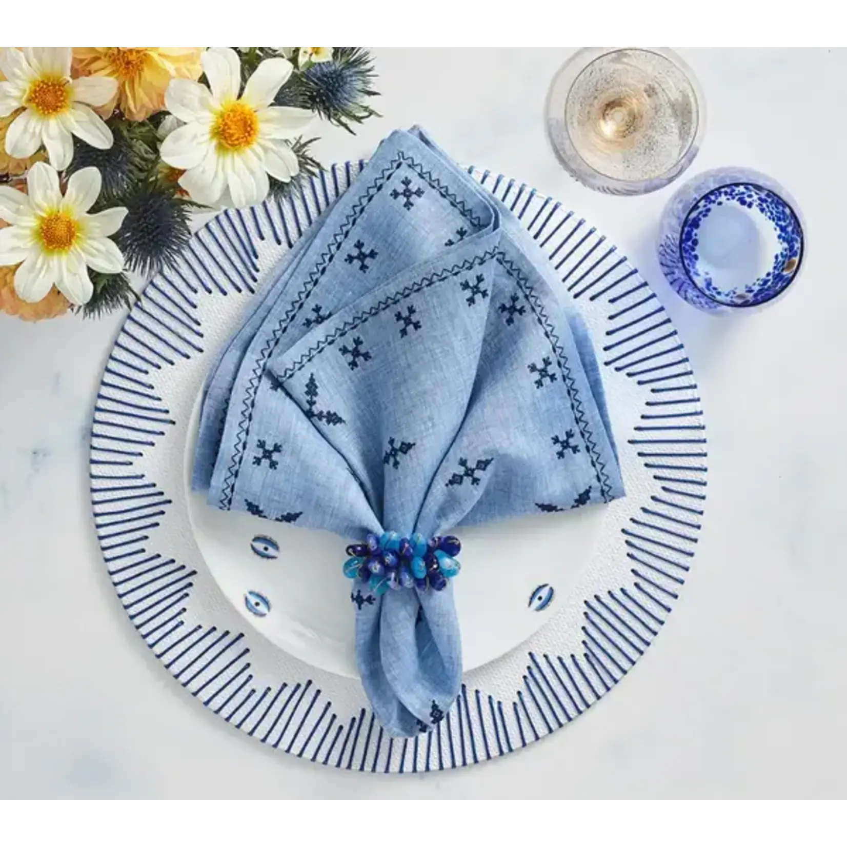 Kim Seybert Fez Periwinkle & Navy Linen Napkin