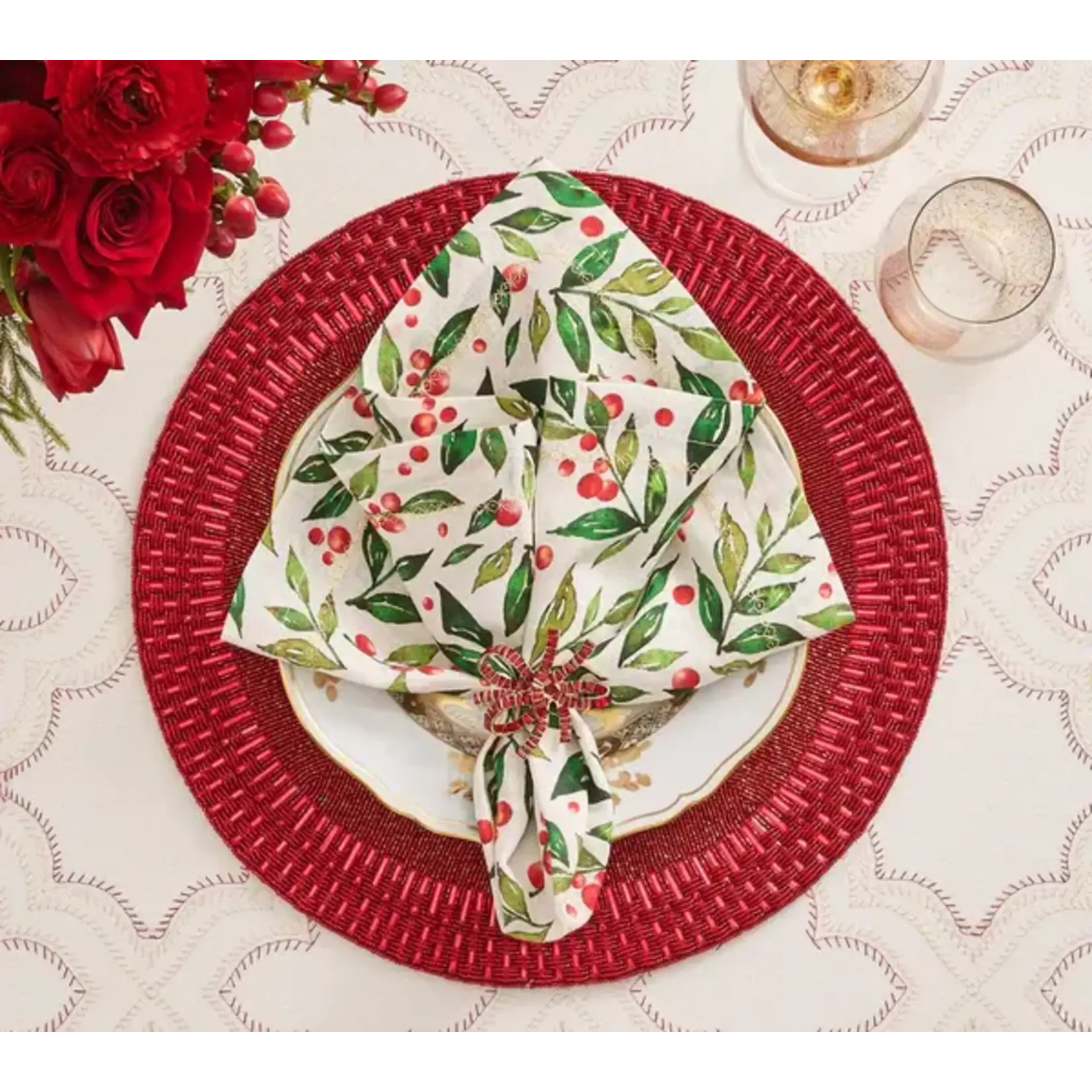 Kim Seybert Jeweled Bow Red Napkin Ring Set of 4