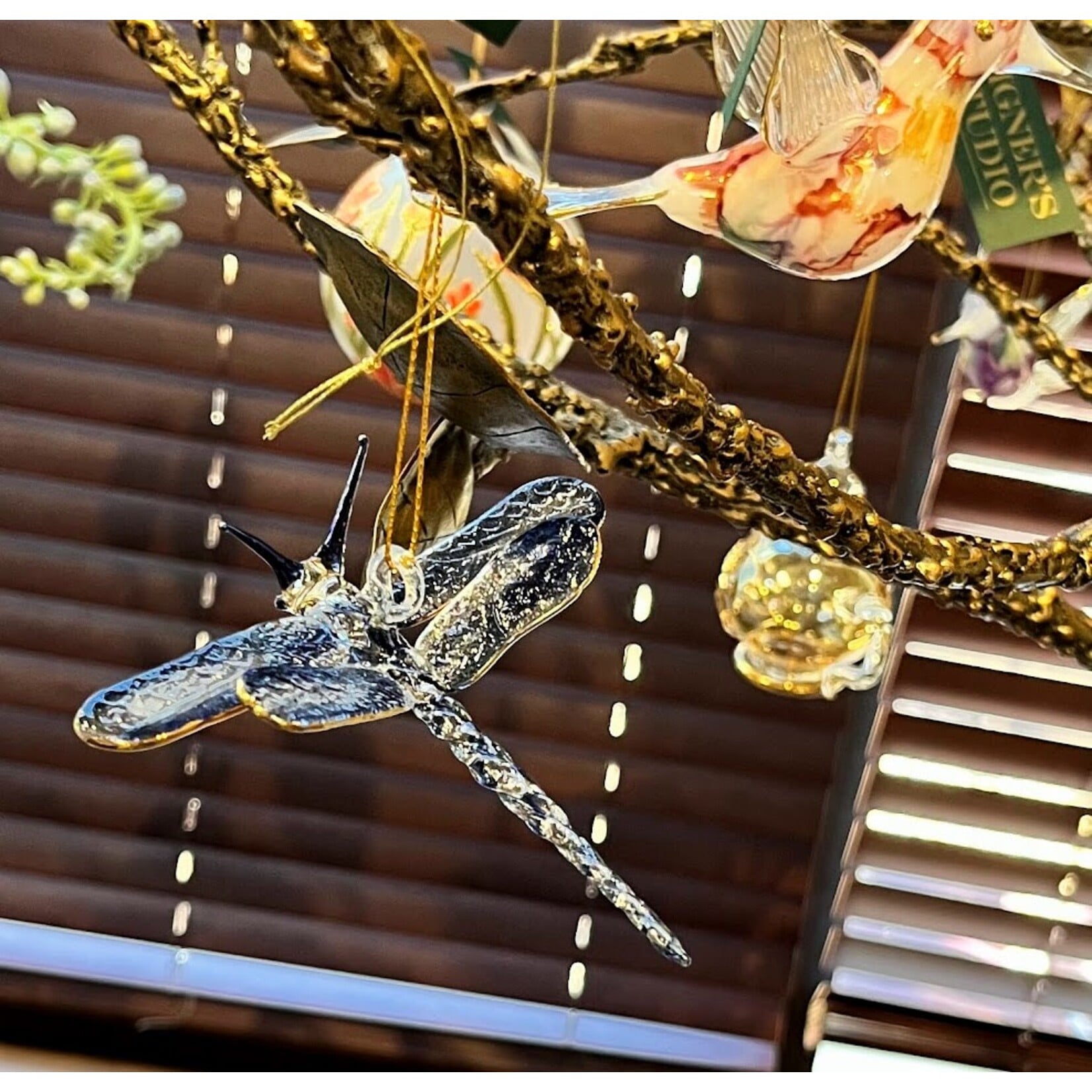 Unique Tradings Gold Dragonfly Mouth Blown Glass Ornament