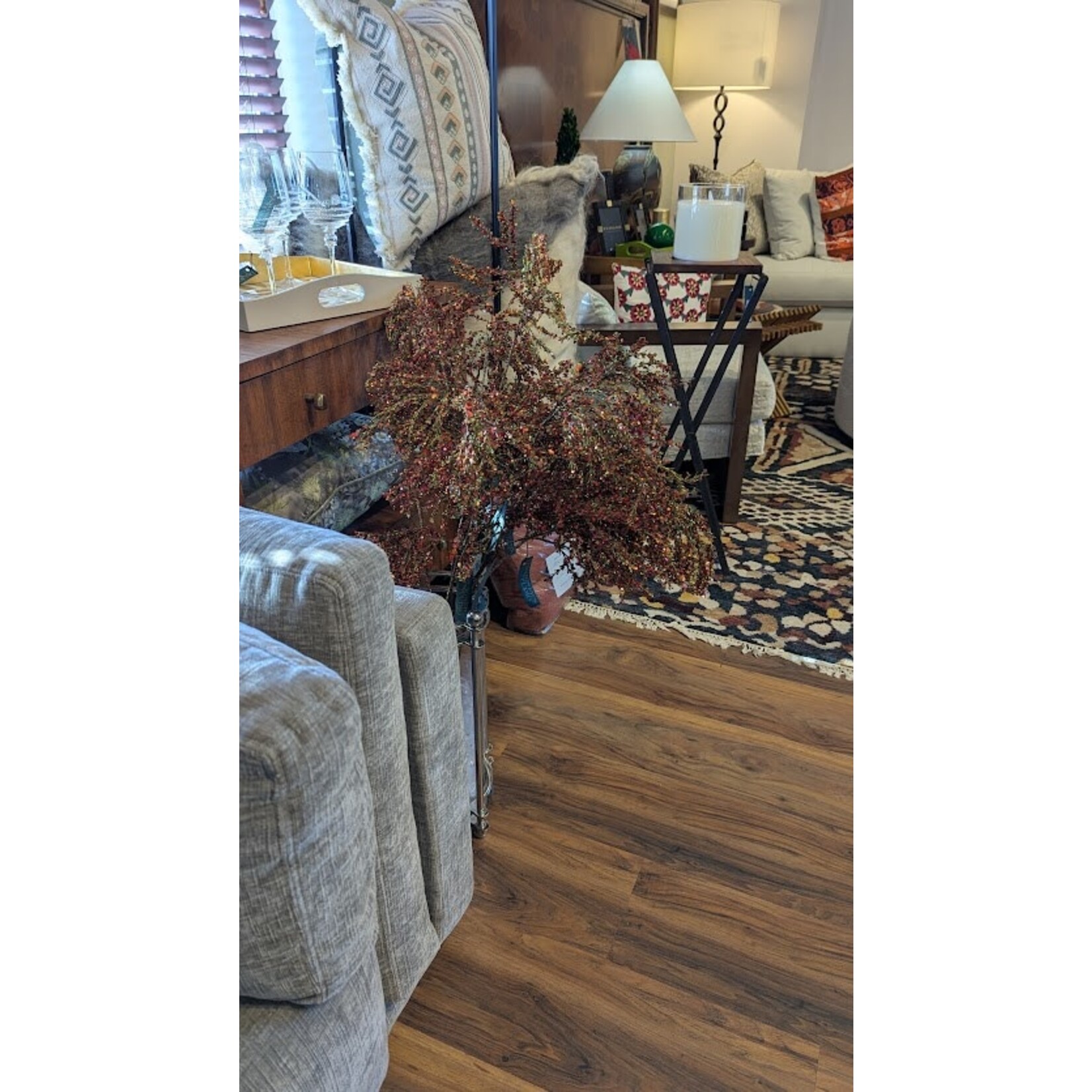 Winward Home Artificial Red & Gold Glitter Branch 34"