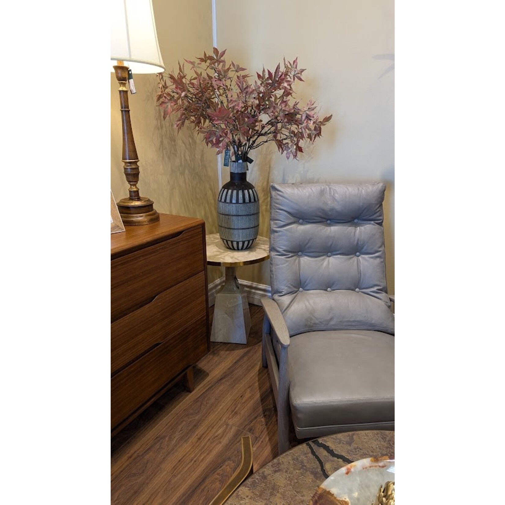 Maitland Smith Stone Pedestal Occasional Table White Fossil Stone Inlaid