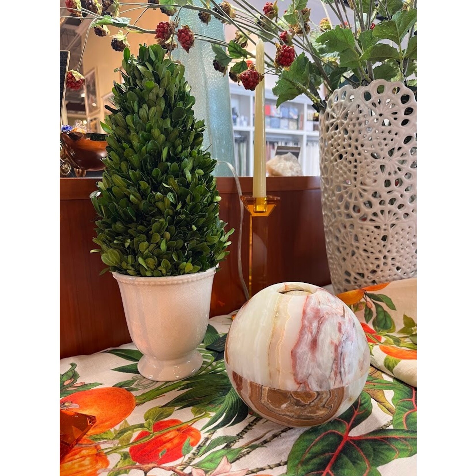 Napa Home and Garden Boxwood Cone In Beaded White Pot Topiary