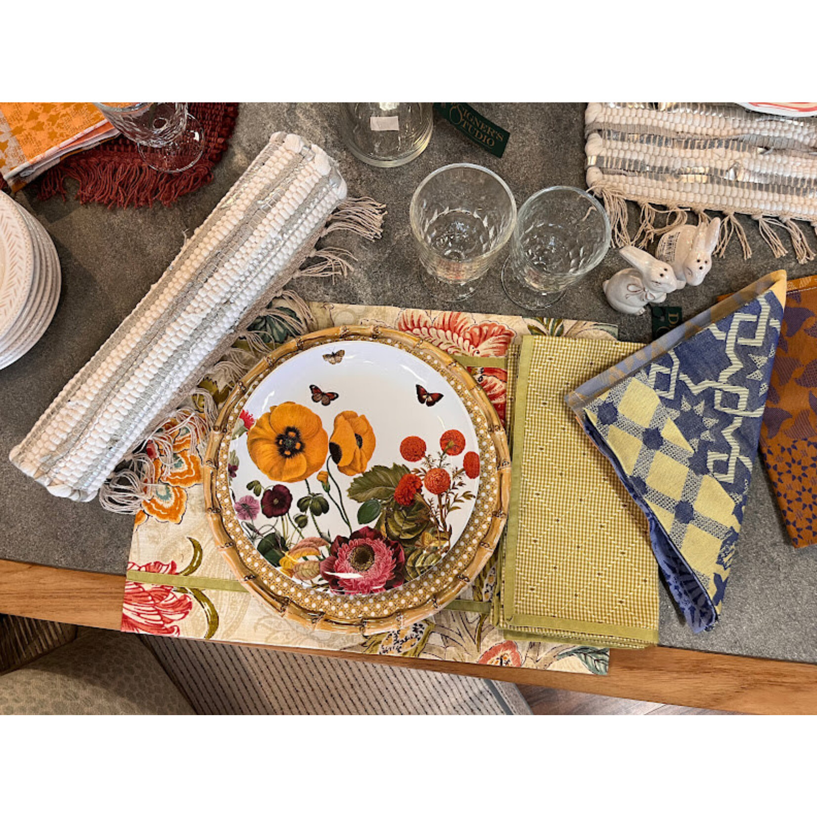 Karen Lee Ballard Retreat Citron Check Ribbon Napkin