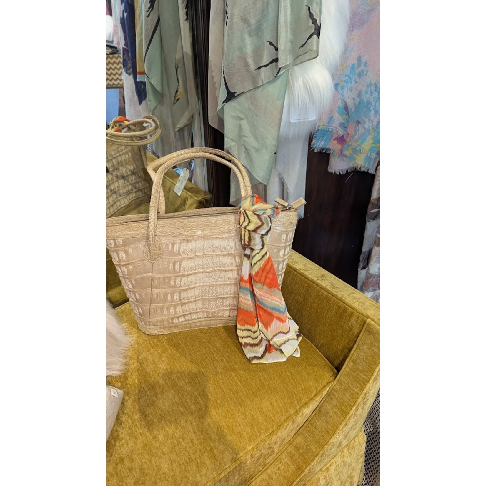 John Cole Santhia Crocodile Tote Handbag Beige