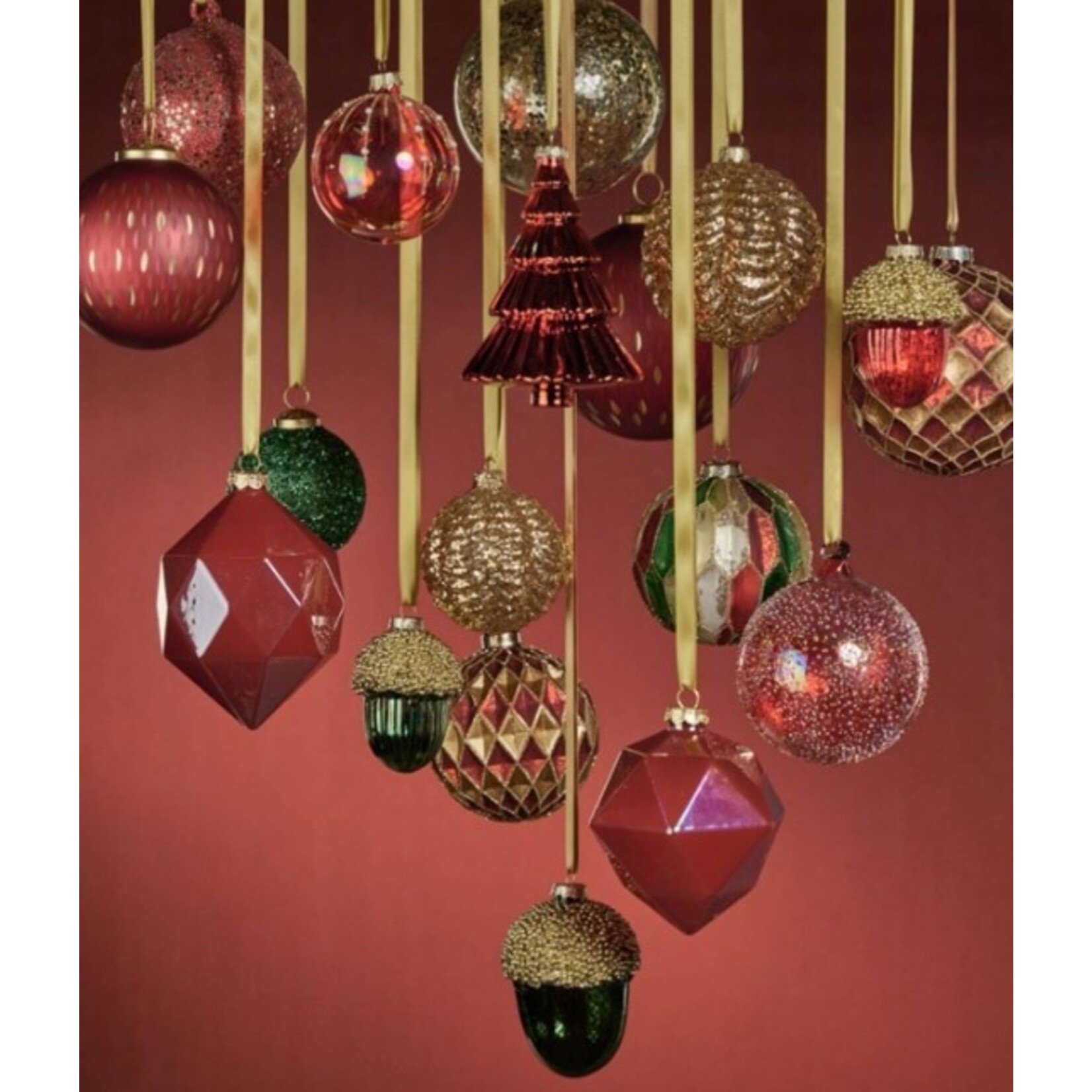 Zodax Harlequin Red & Gold Glass Ball Ornament 4.75"