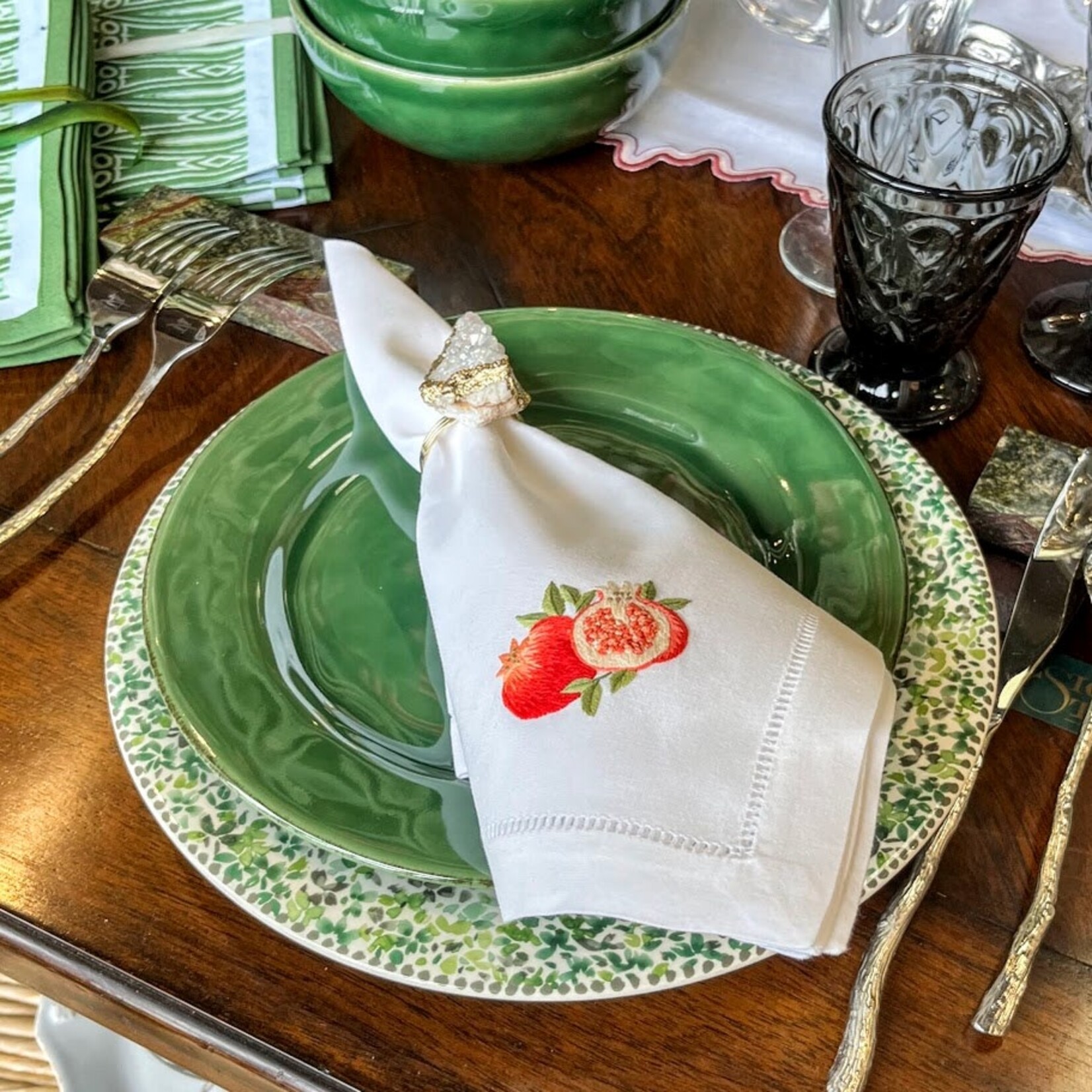 Saro Trading Company Embroidered Pomegranate Napkin