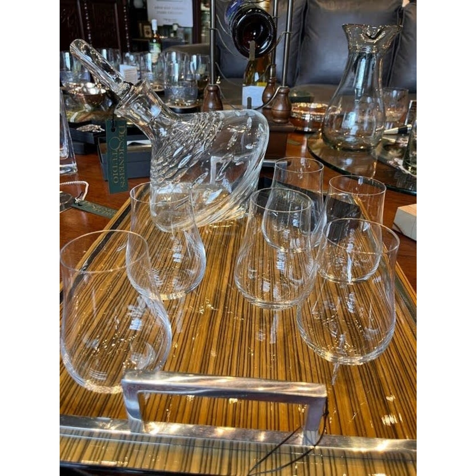 Carole Stupell LTD Tilt German Cut Crystal Decanter Linear Cut