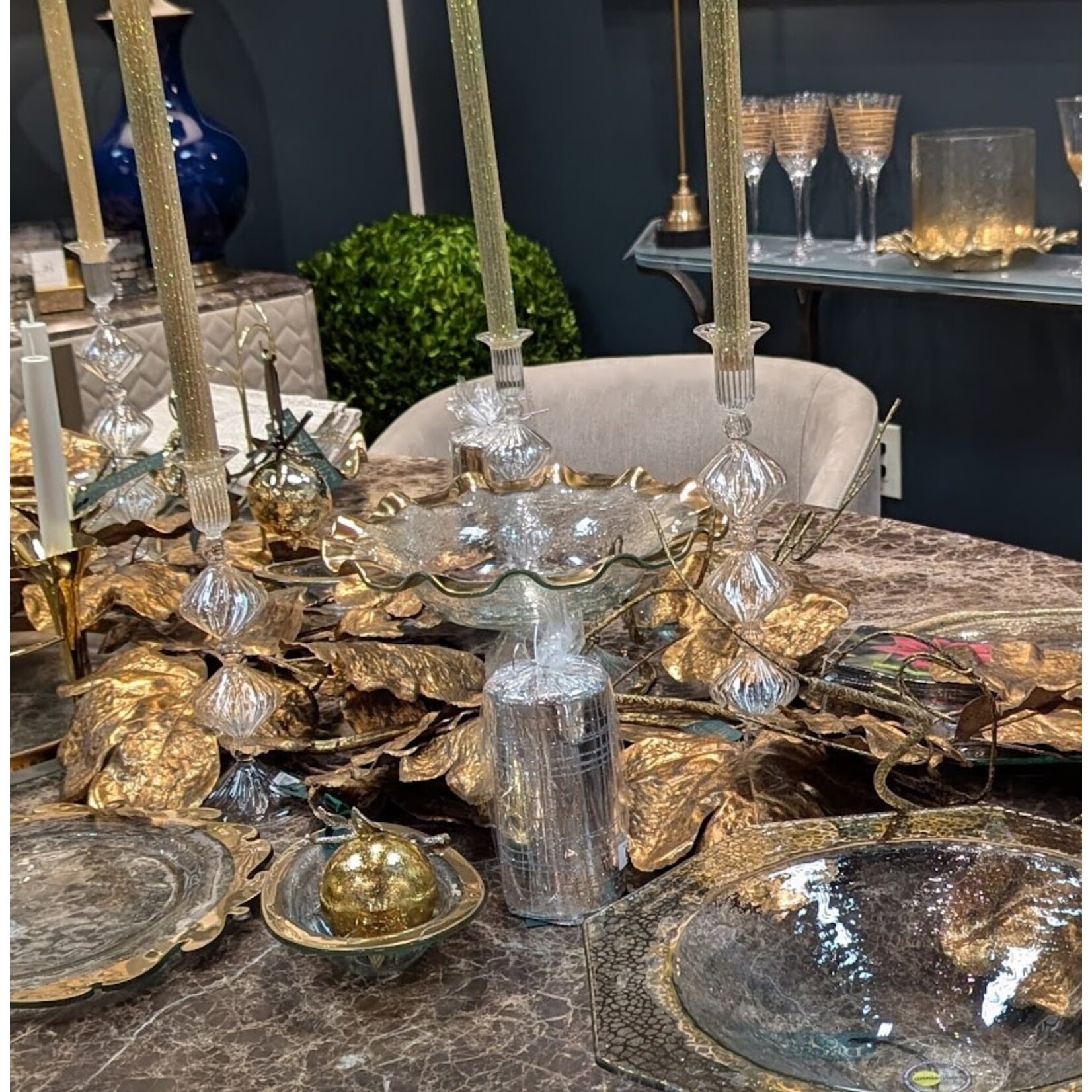 Zodax Metallic Pillar Candle Silver & Gold Glitter 6 In