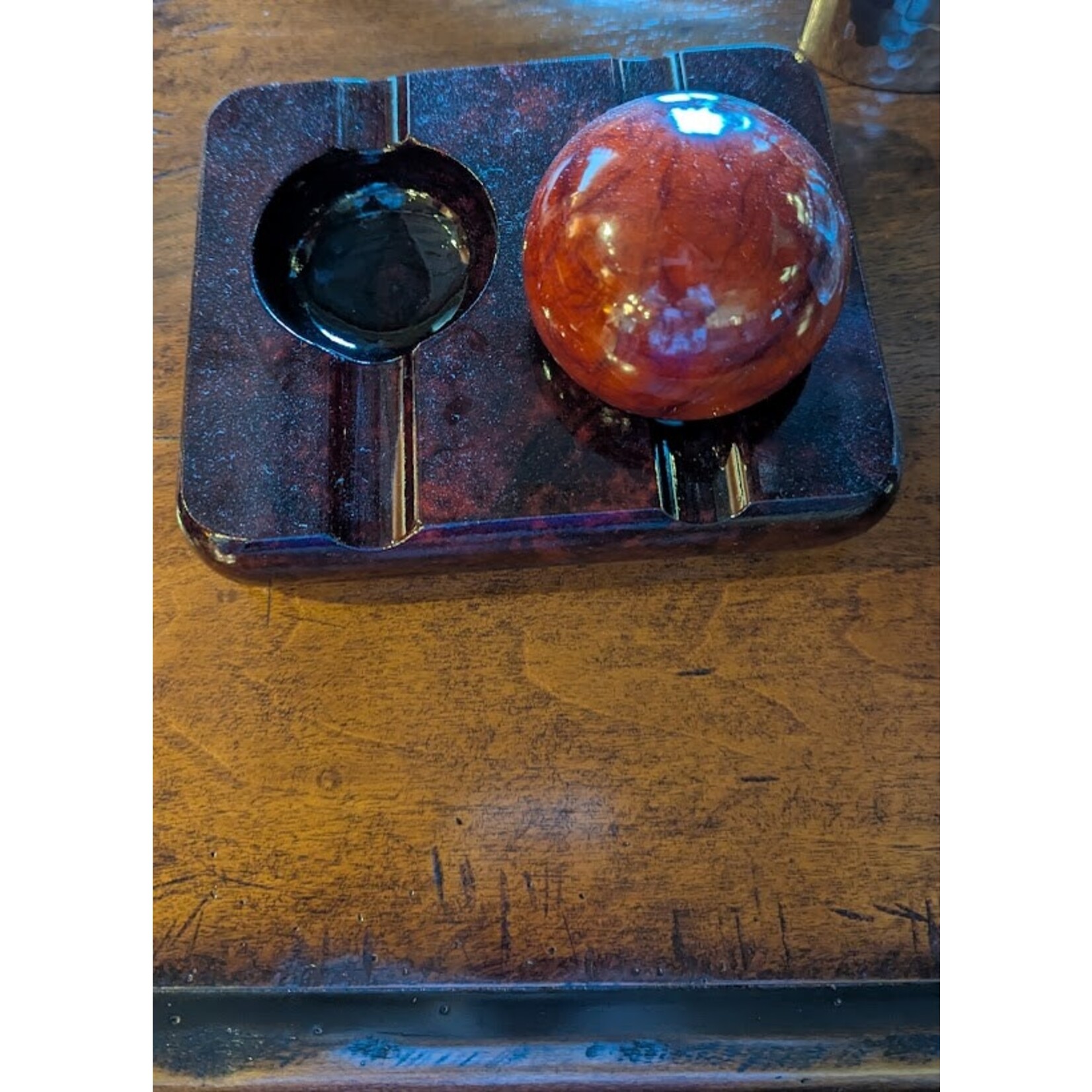 Carole Stupell LTD Rosewood Alabaster Double Cigar Pipe Ashtray with Sphere Paperweight