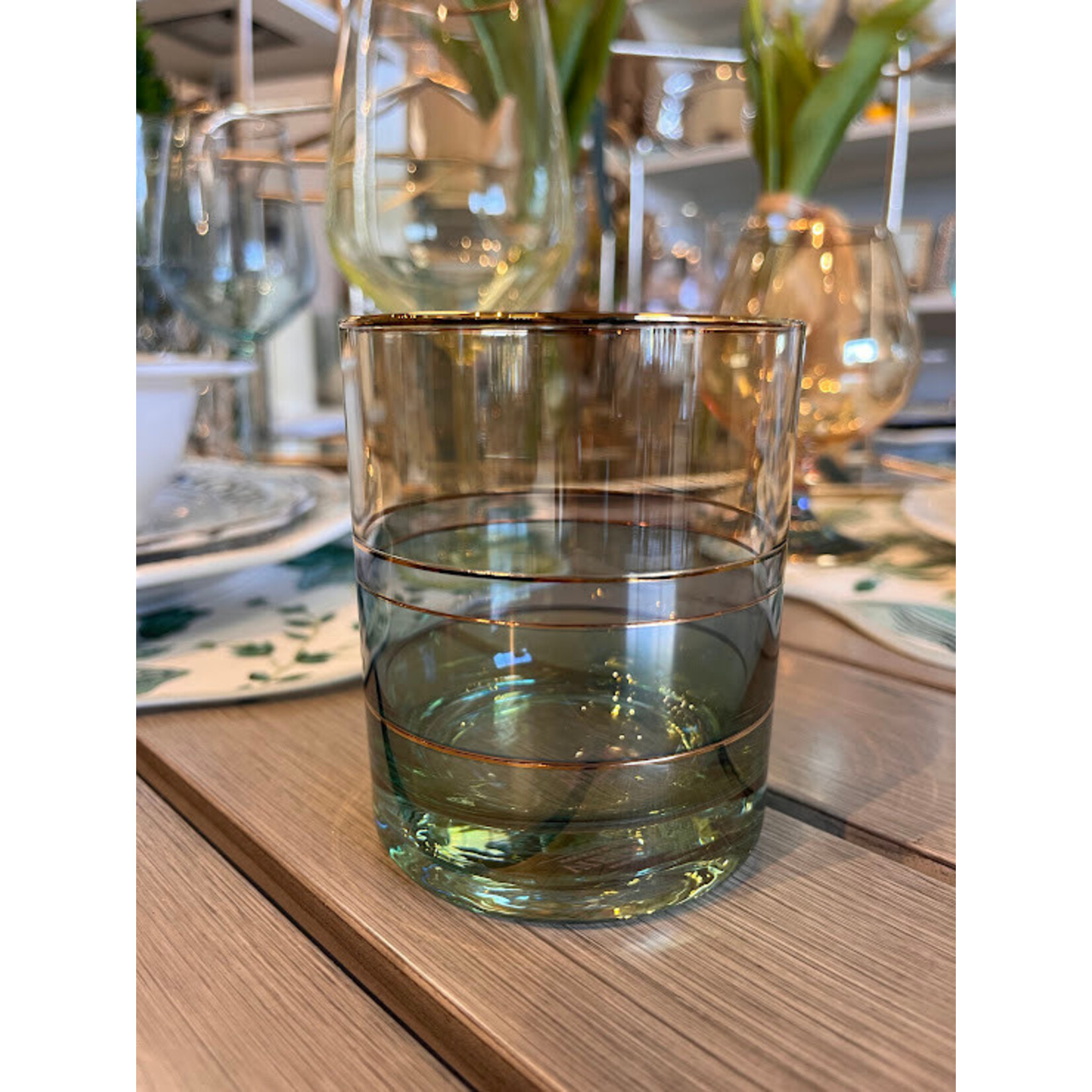 Vietri Regalia Deco Green Double Old Fashioned Glass