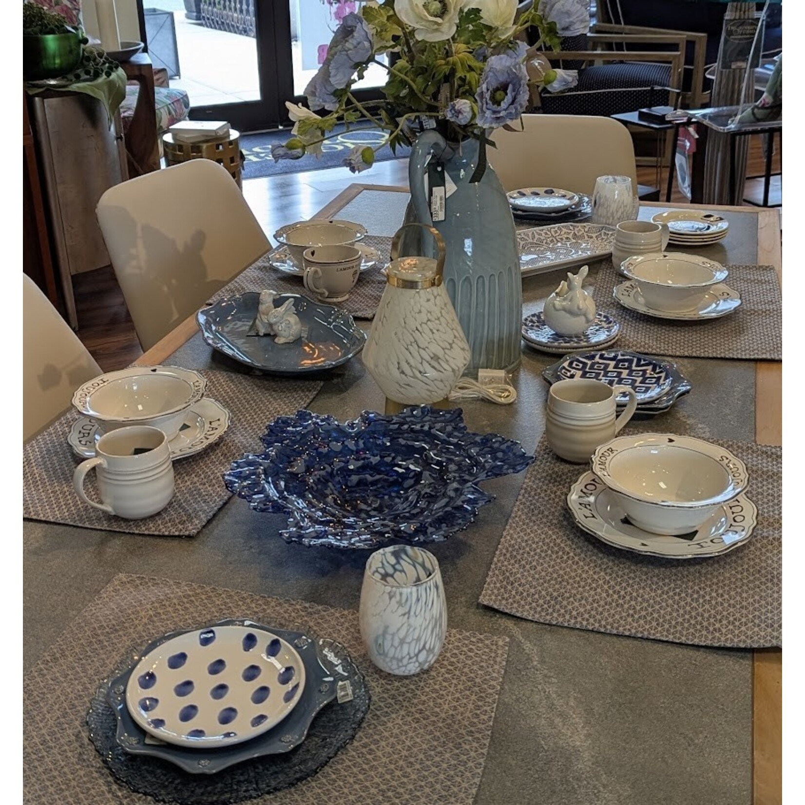 Vietri Ostrica Glass Blue Centerpiece