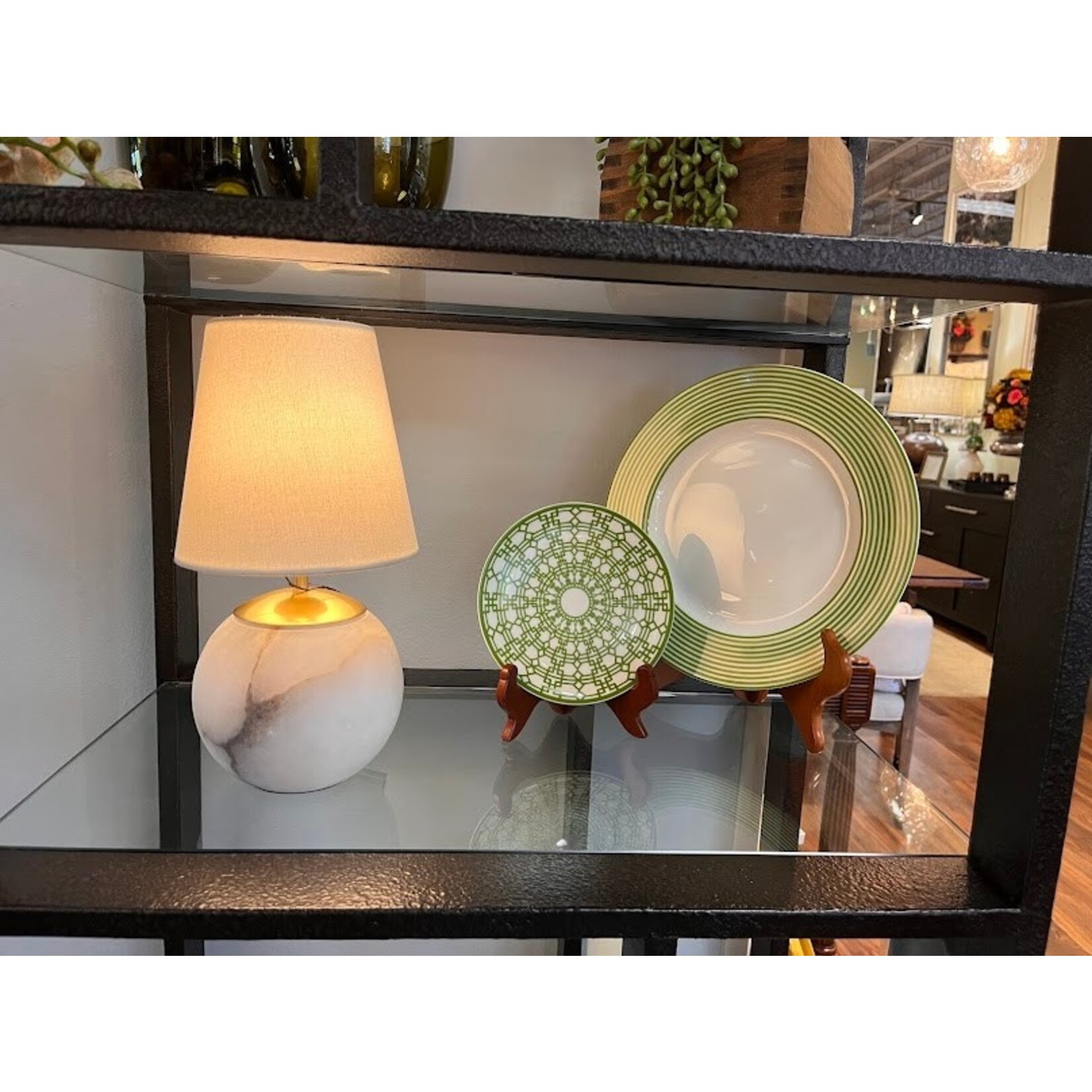 Visual Comfort Terri 12" Cordless Accent Lamp in Alabaster with Linen Shade