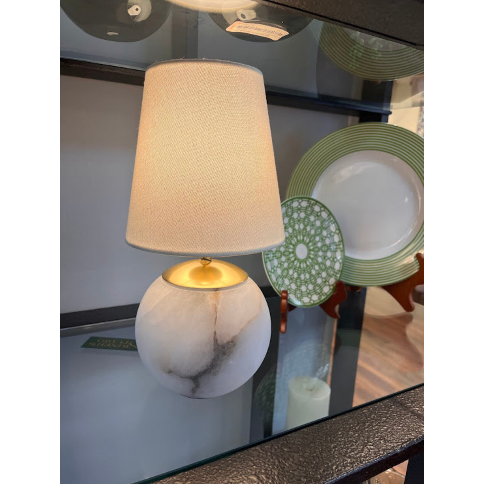 Visual Comfort Terri 12" Cordless Accent Lamp in Alabaster with Linen Shade