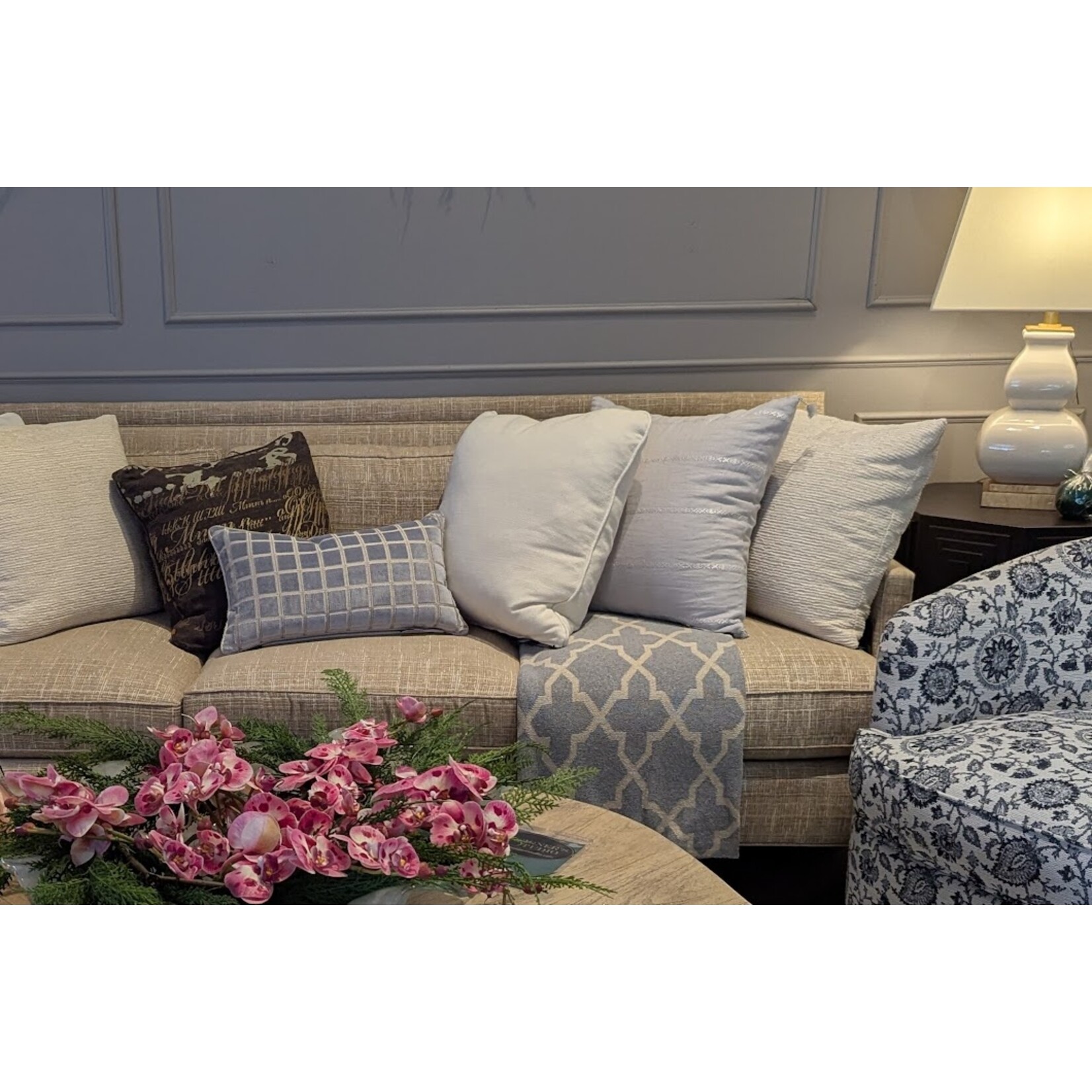 Gabby Checkered Chambray 12x20 With Feather Insert Pillow