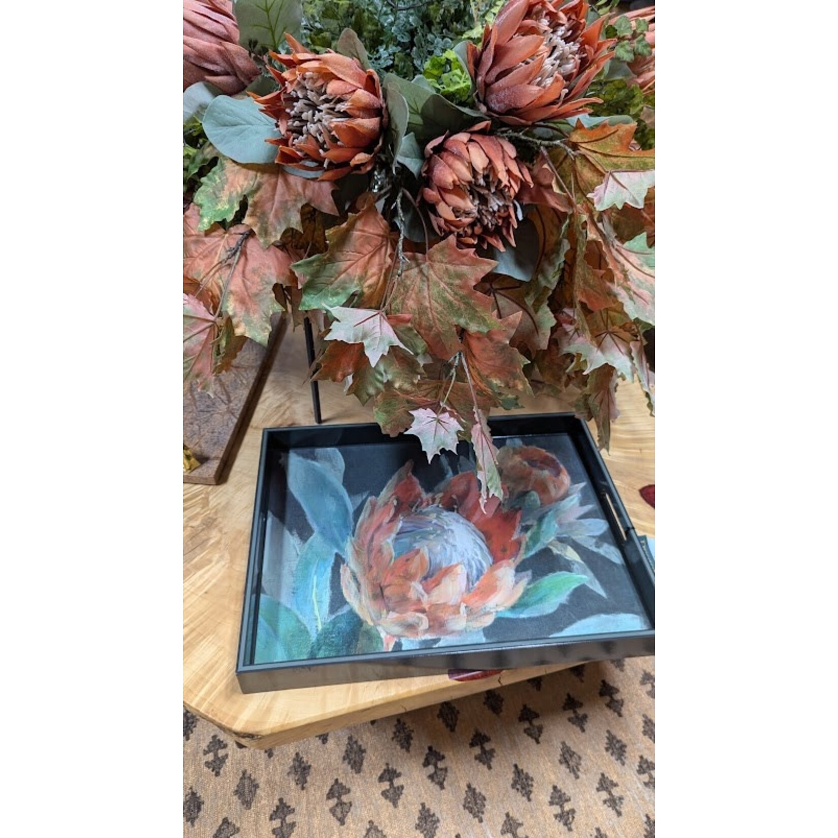 Rockflowerpaper Orange Protea 15" x 20" Rectangular Lacquer Art Serving Tray