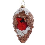 RAZ Imports Cardinal Bird & Pinecone Glass Ornament 5"