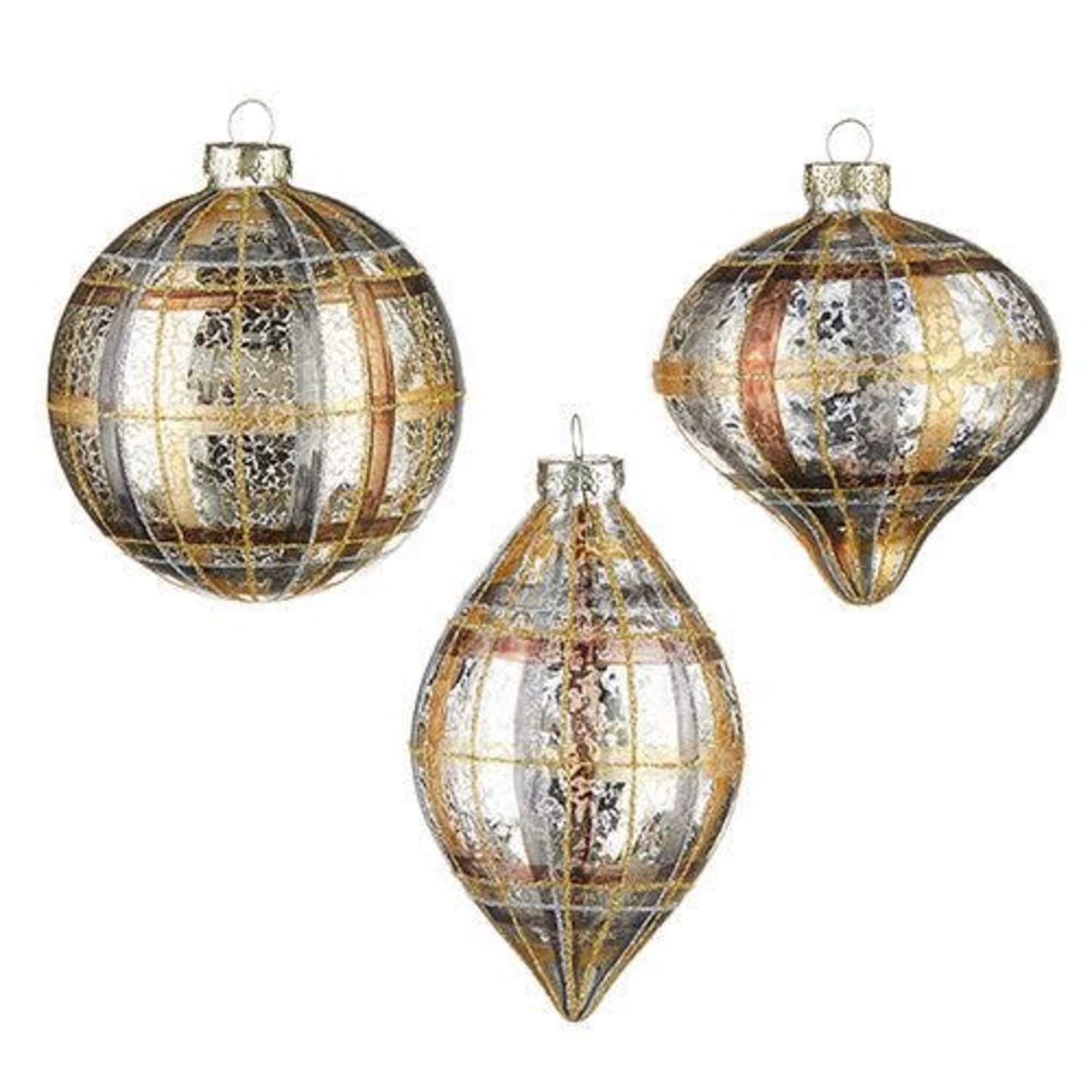 RAZ Imports Plaid Mercury Glass Ornament 4"