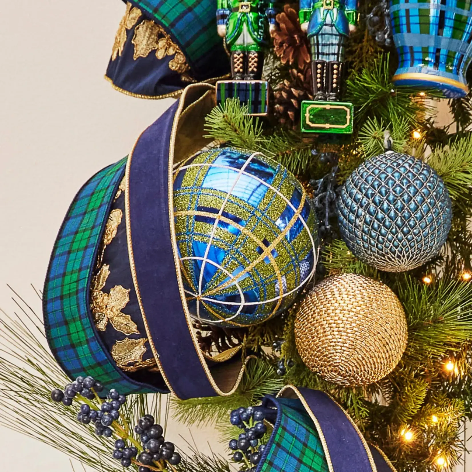 RAZ Imports Blue Plaid Glitter Ball Ornament 6"