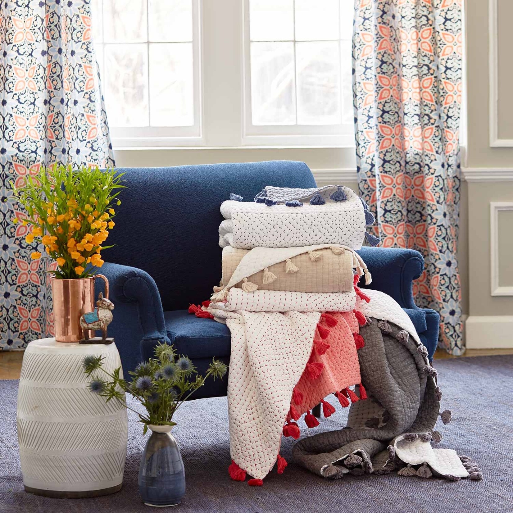 John Robshaw Textiles Sahati Handstitched Charcoal Throw