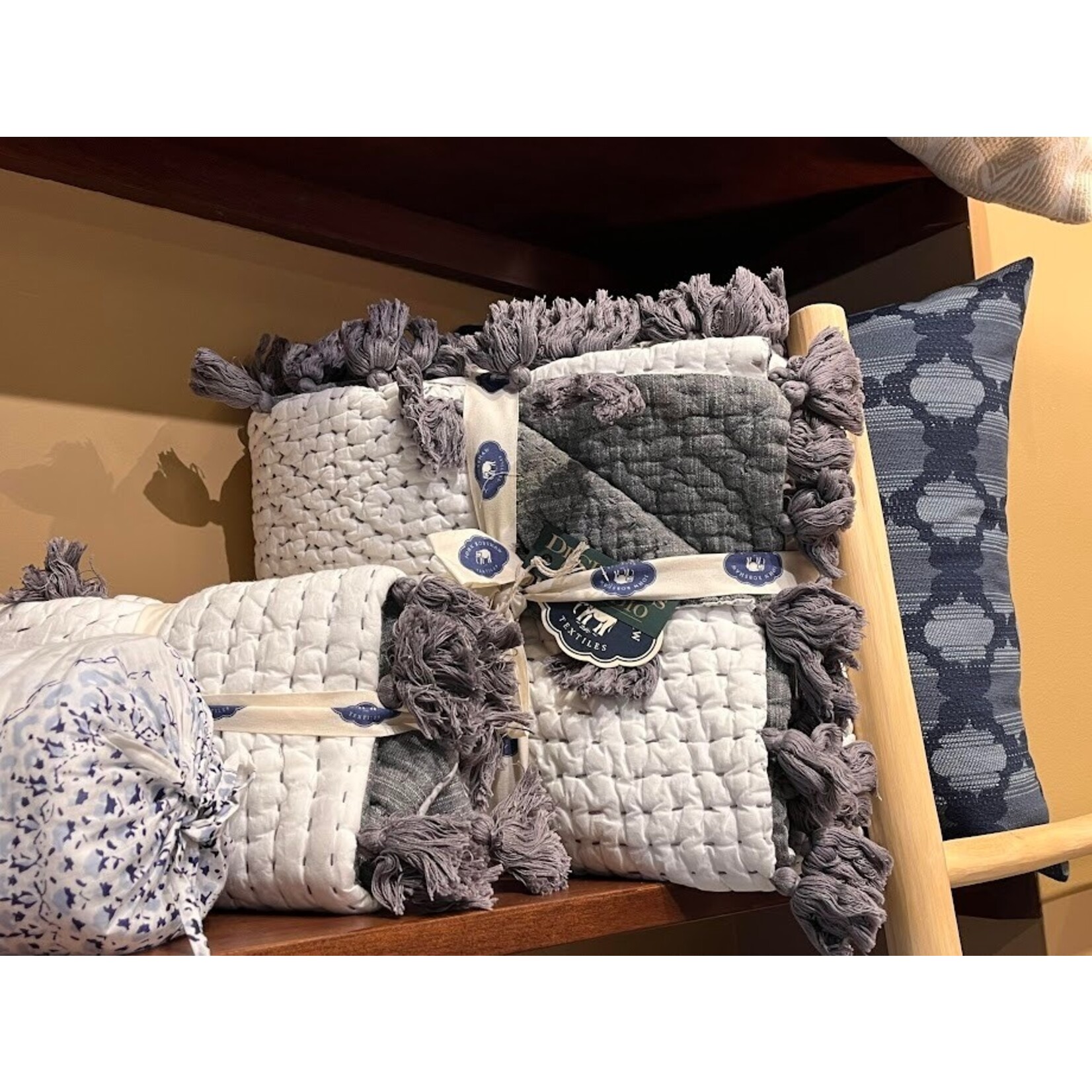 John Robshaw Textiles Sahati Handstitched Charcoal Throw