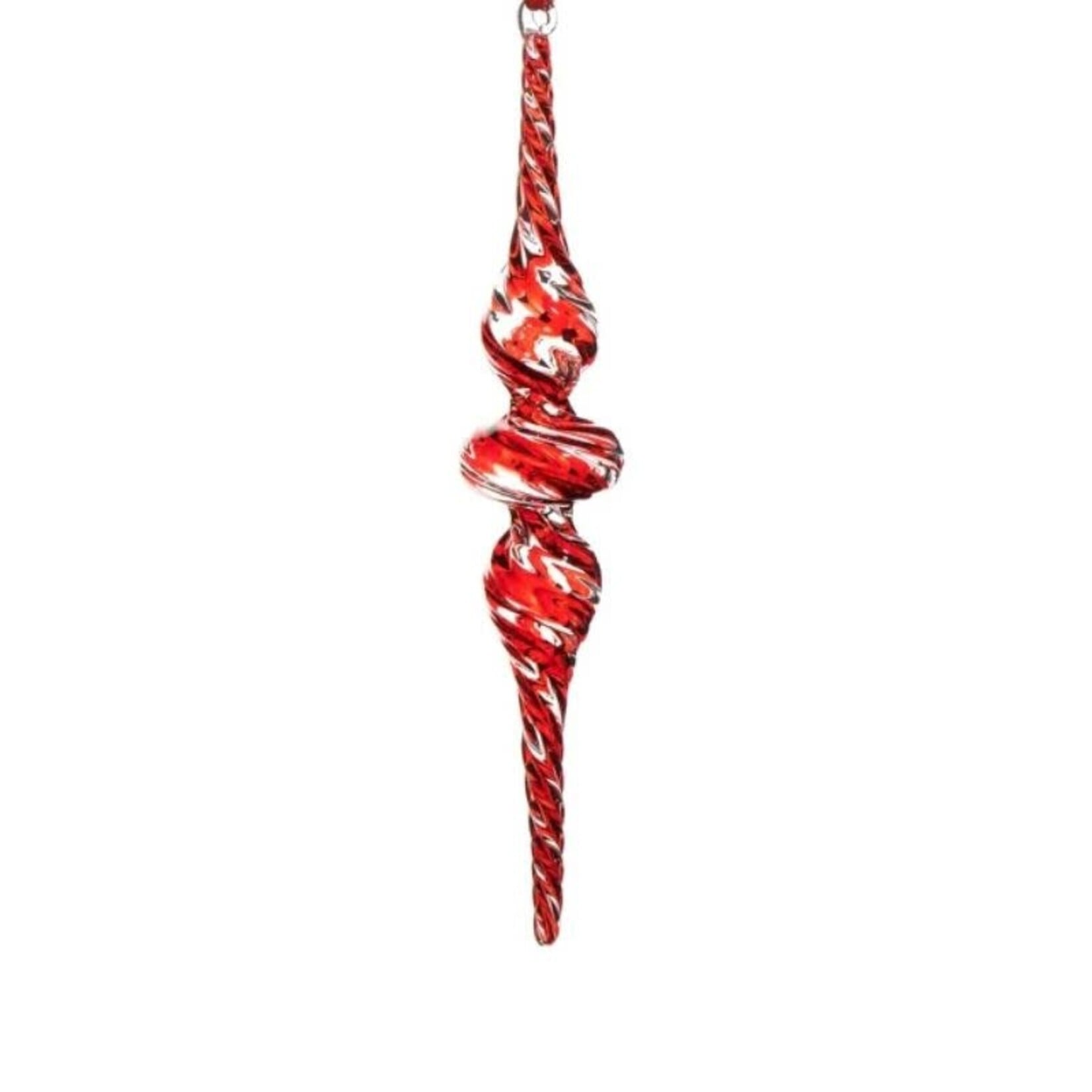 RAZ Imports Peppermint Swirl Red & White Glass Finial Ornament