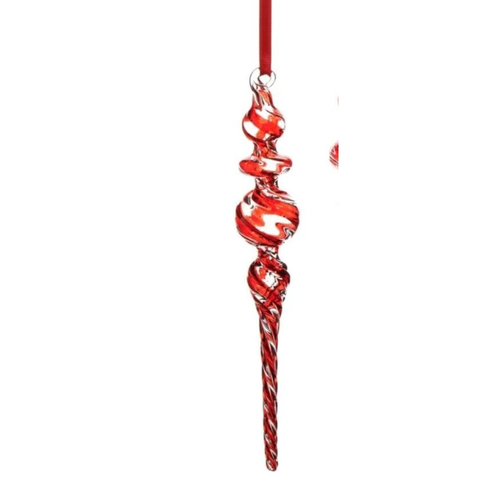 RAZ Imports Peppermint Swirl Red & White Glass Finial Ornament