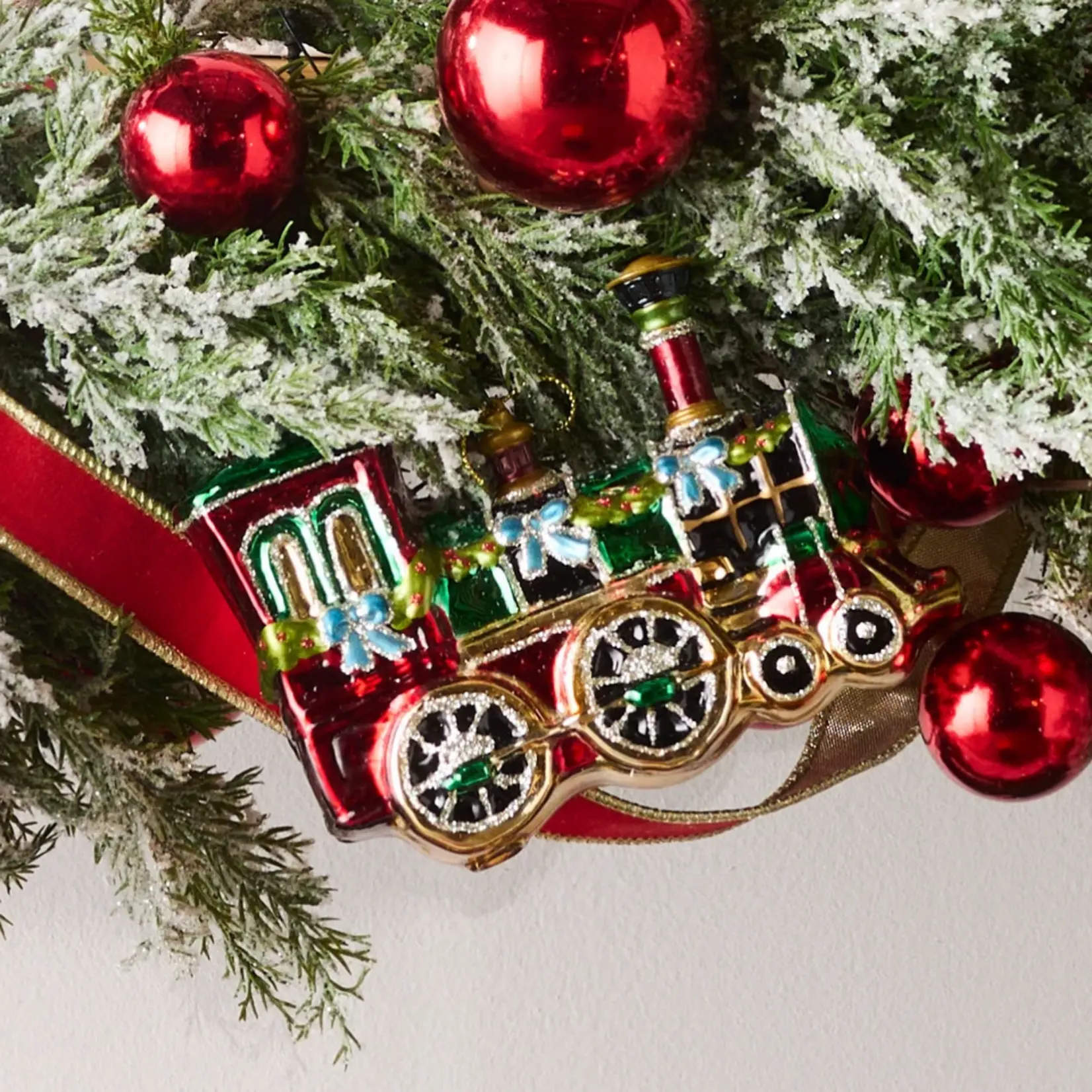 RAZ Imports Red & Green Holiday Train Ornament 5.5"