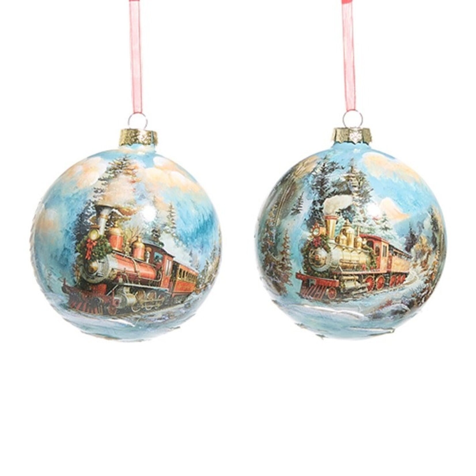 RAZ Imports Holiday Train Glass Ball Ornament 5"