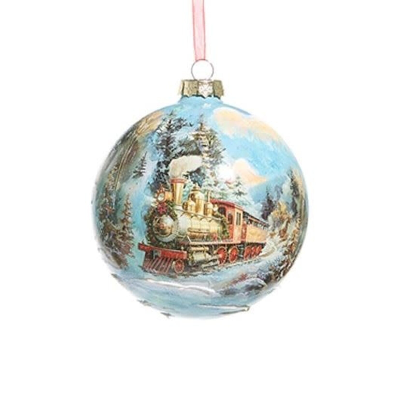 RAZ Imports Holiday Train Glass Ball Ornament 5"