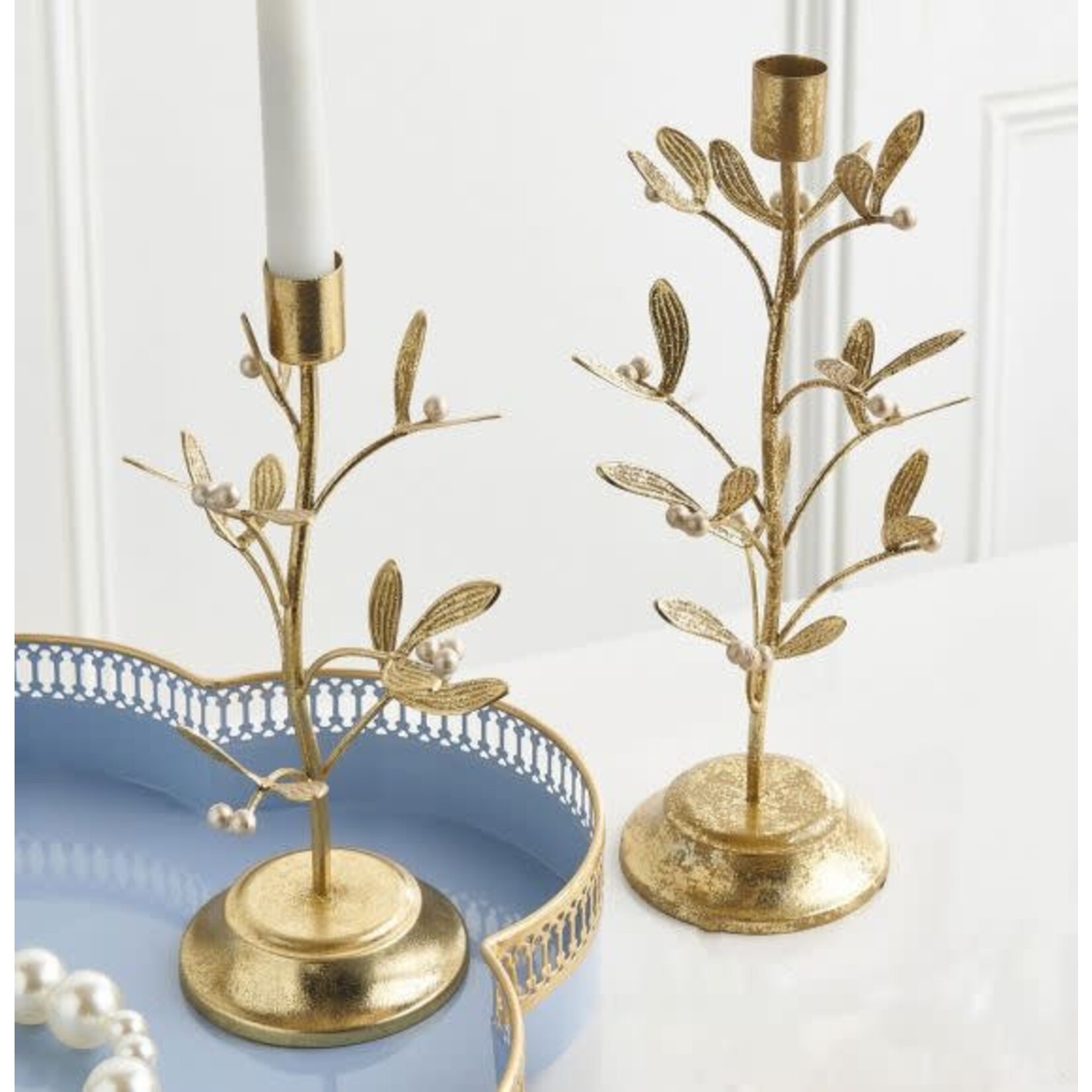 RAZ Imports Gold Mistletoe Candlestick