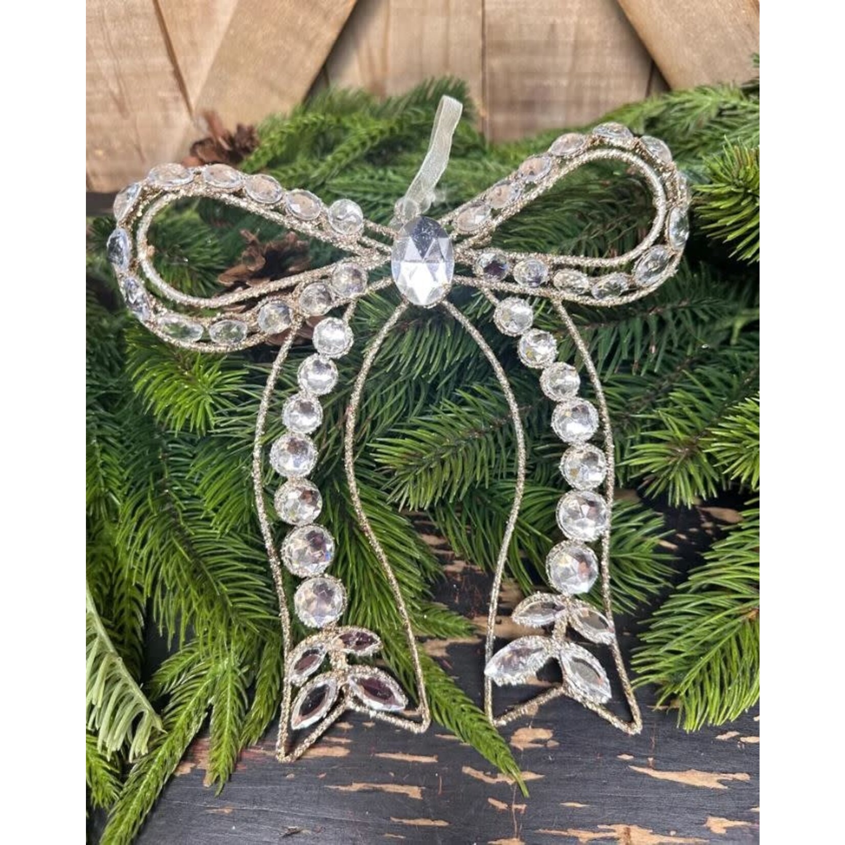 RAZ Imports Clear Jeweled Bow Ornament 7.25"