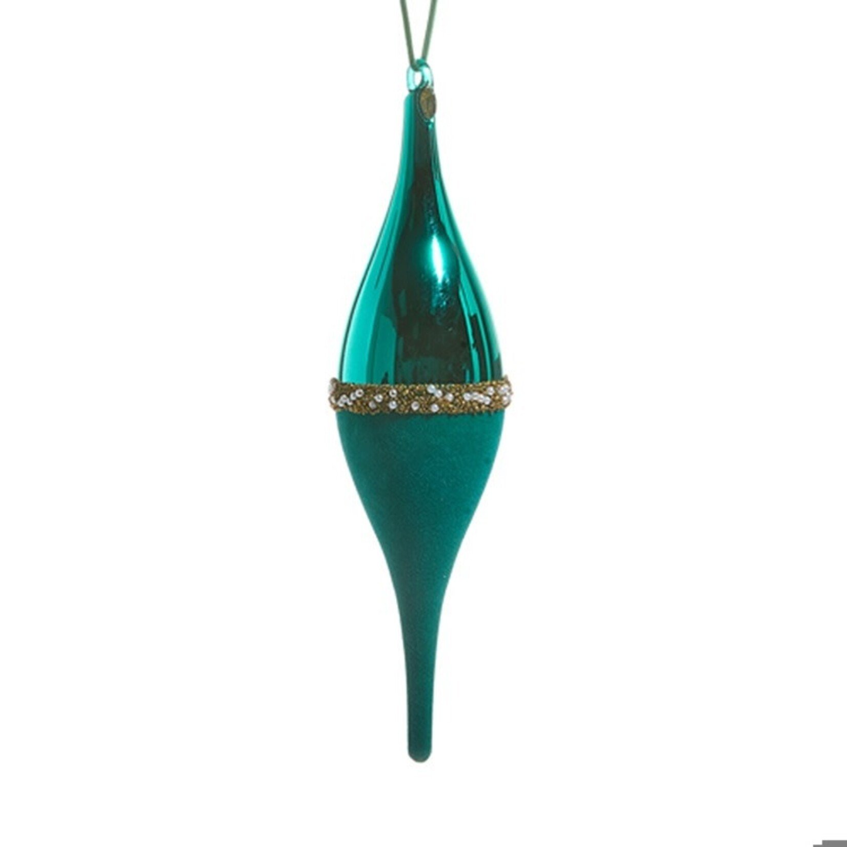 RAZ Imports Teal Pearl Banded Velvet Finial Ornament 10"