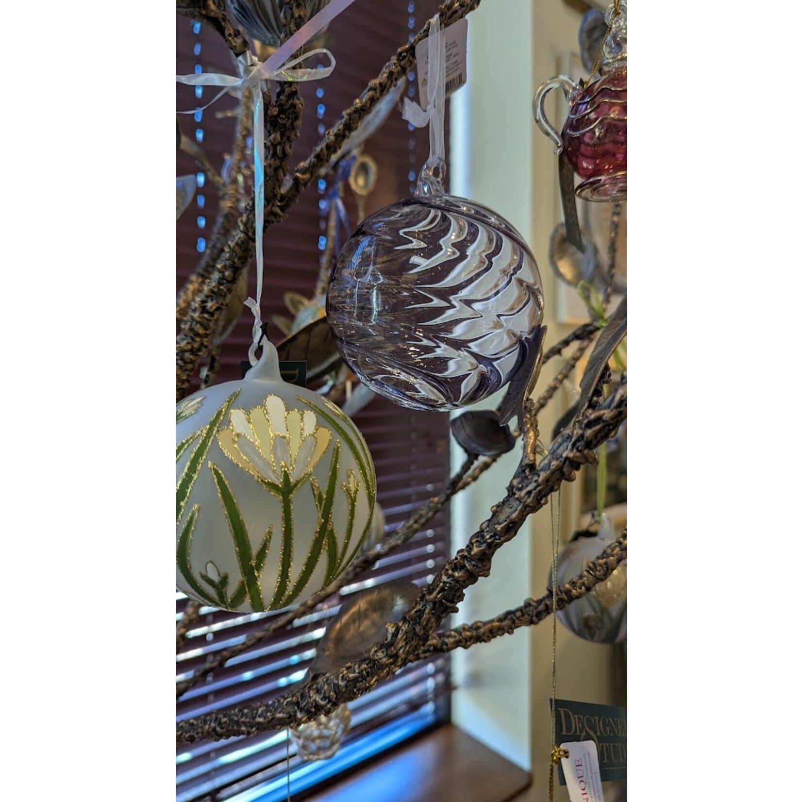 RAZ Imports Clear Purple Blown Glass Ball Ornament 4"