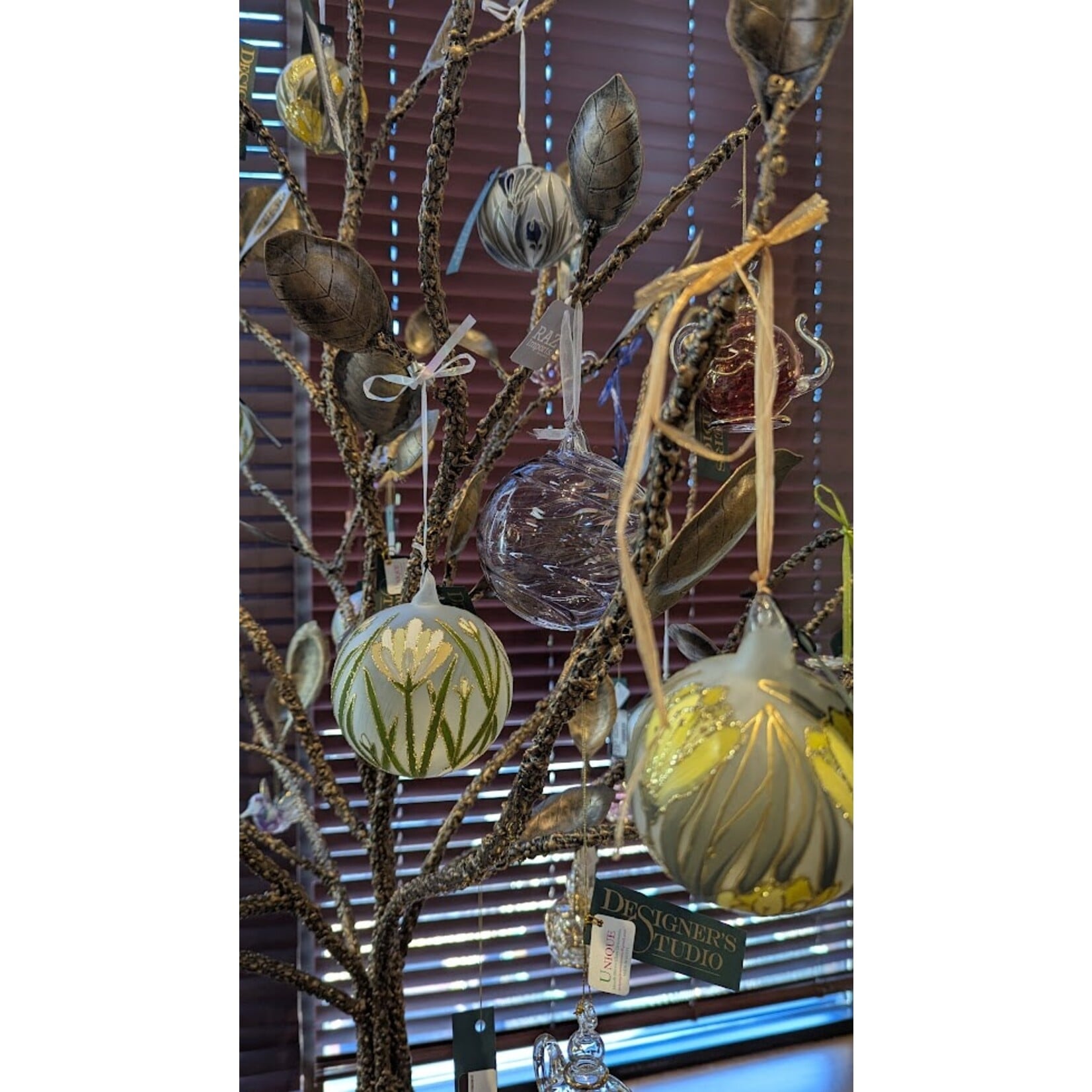 RAZ Imports Clear Purple Blown Glass Ball Ornament 4"