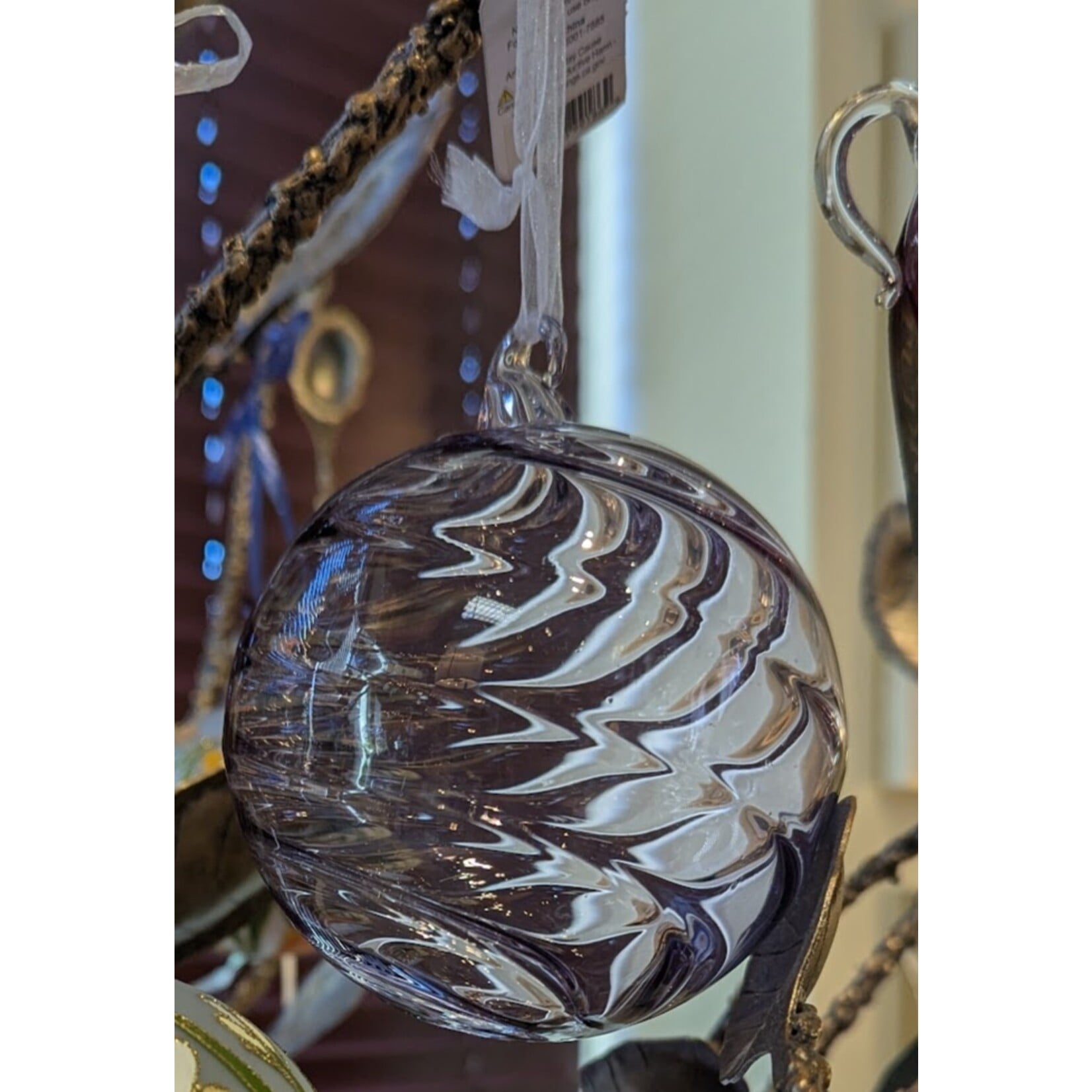 RAZ Imports Clear Purple Blown Glass Ball Ornament 4"