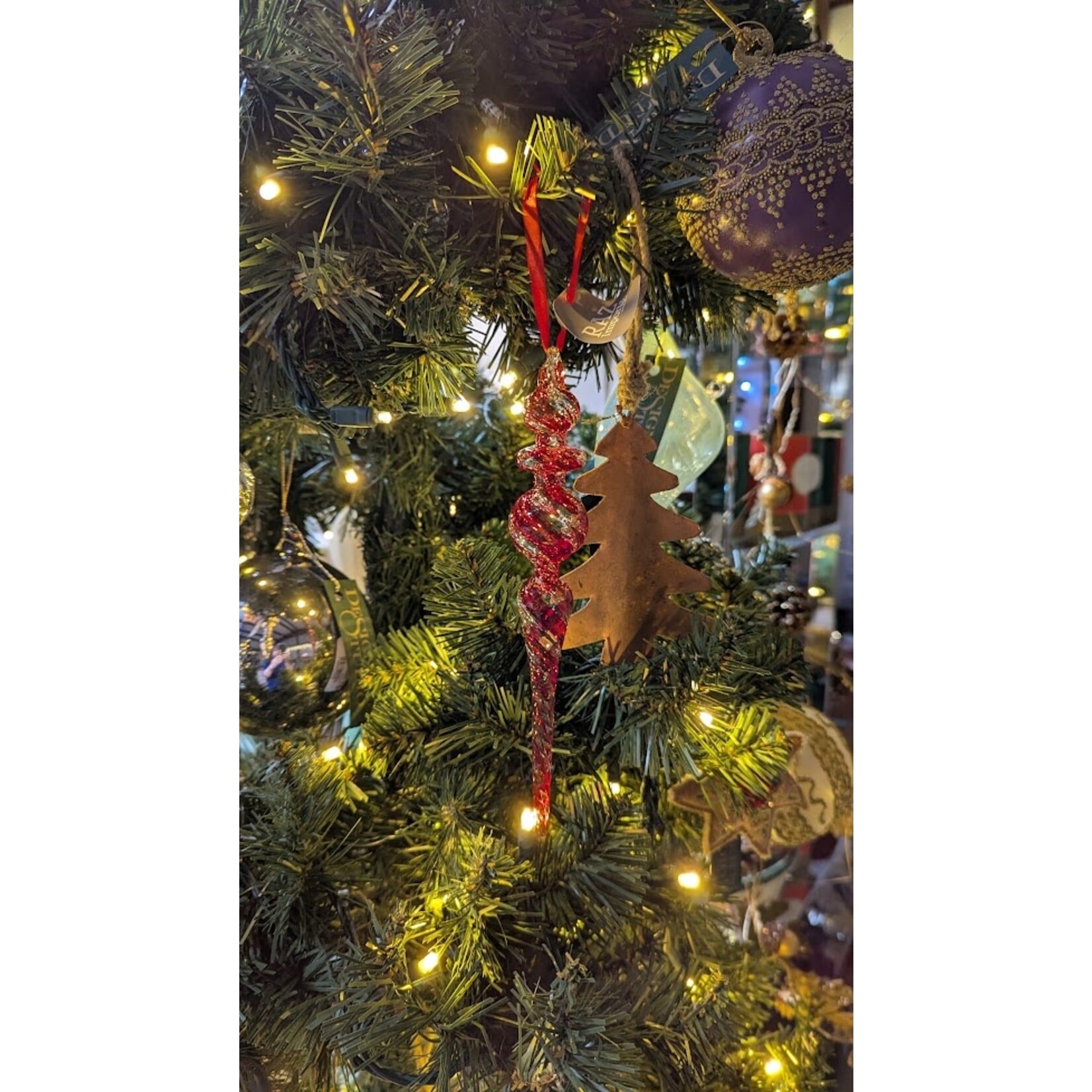 RAZ Imports Peppermint Swirl Red & White Glass Finial Ornament