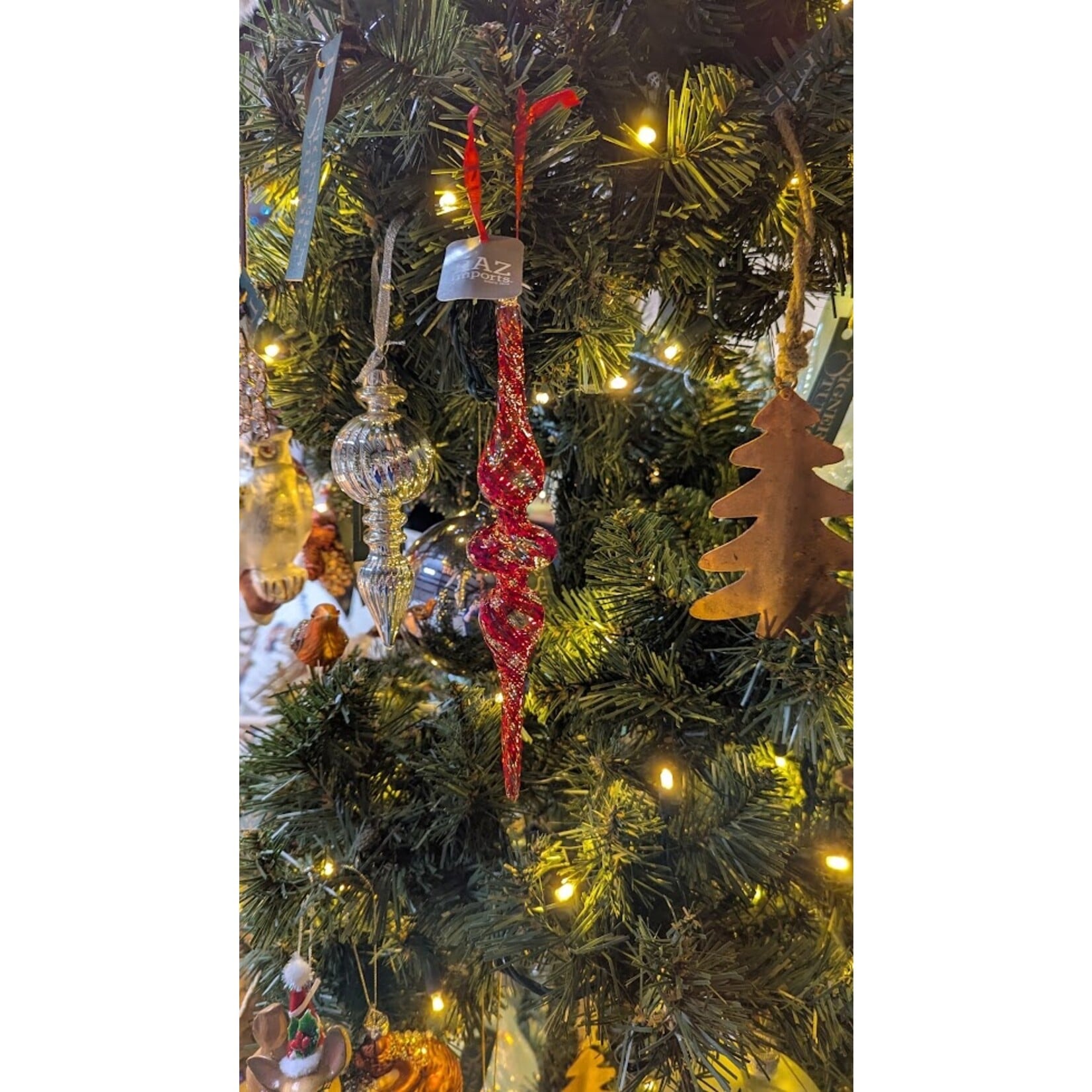 RAZ Imports Peppermint Swirl Red & White Glass Finial Ornament