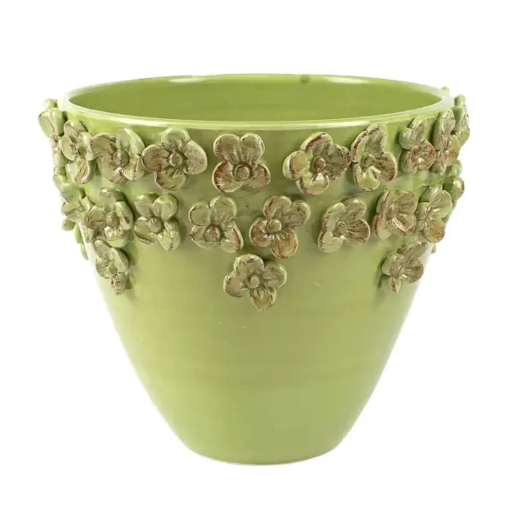 Vietri Rustic Garden Pistachio Flower Medium Cachepot
