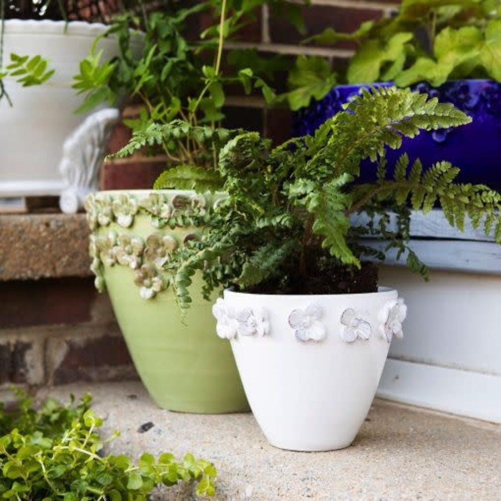 Vietri Rustic Garden Pistachio Flower Medium Cachepot