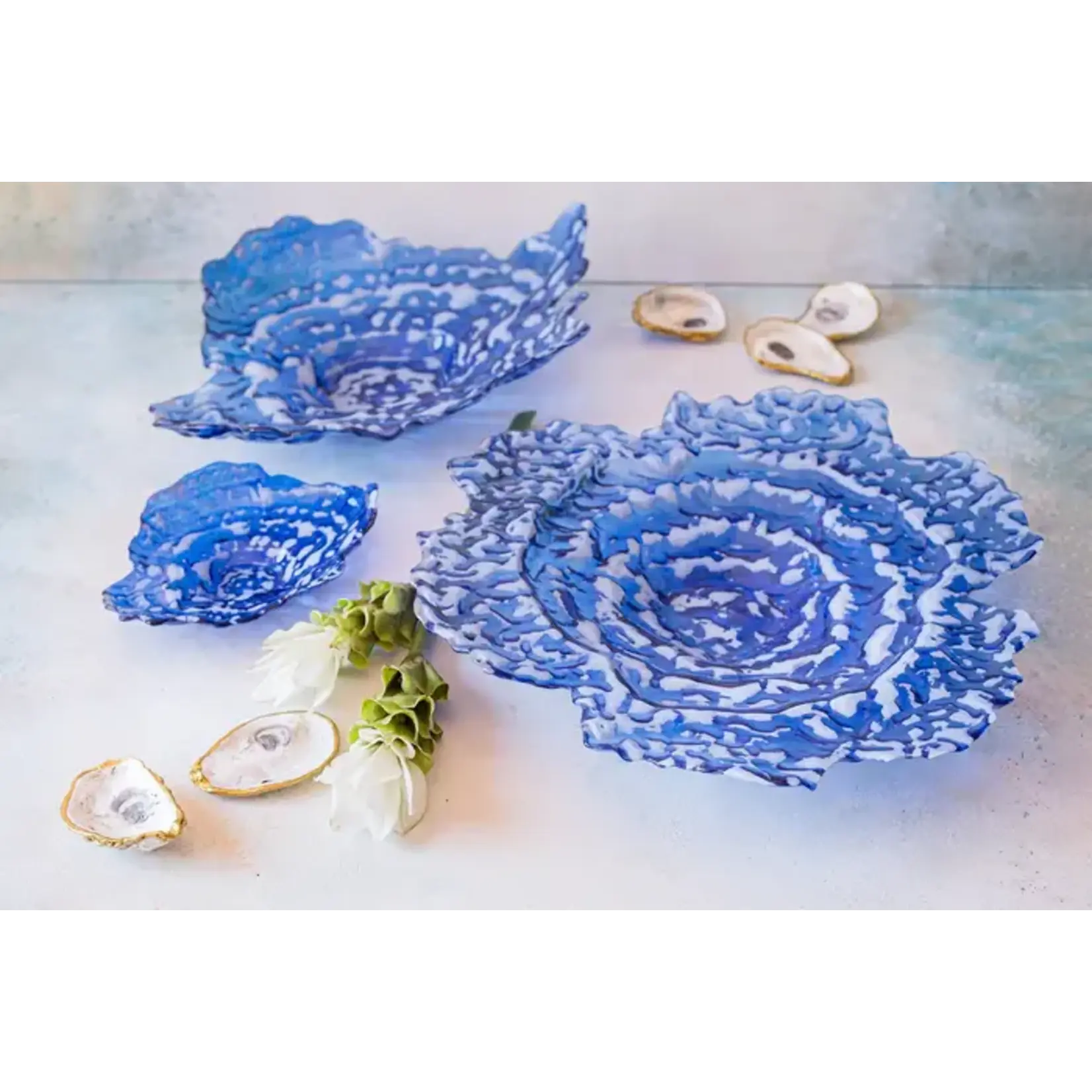 Vietri Ostrica Glass Blue Centerpiece