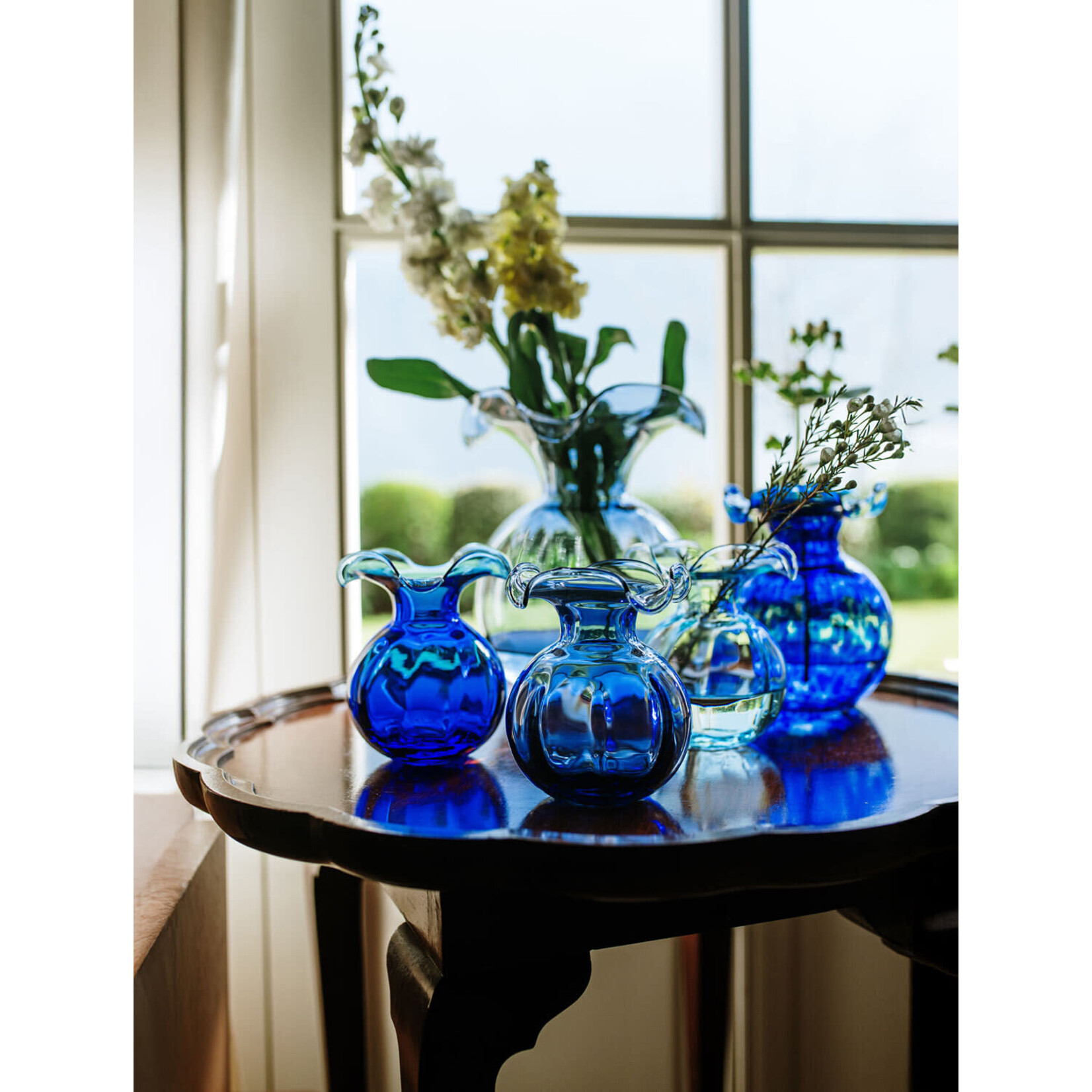 Vietri Hibiscus Glass Indigo Medium Fluted Vase