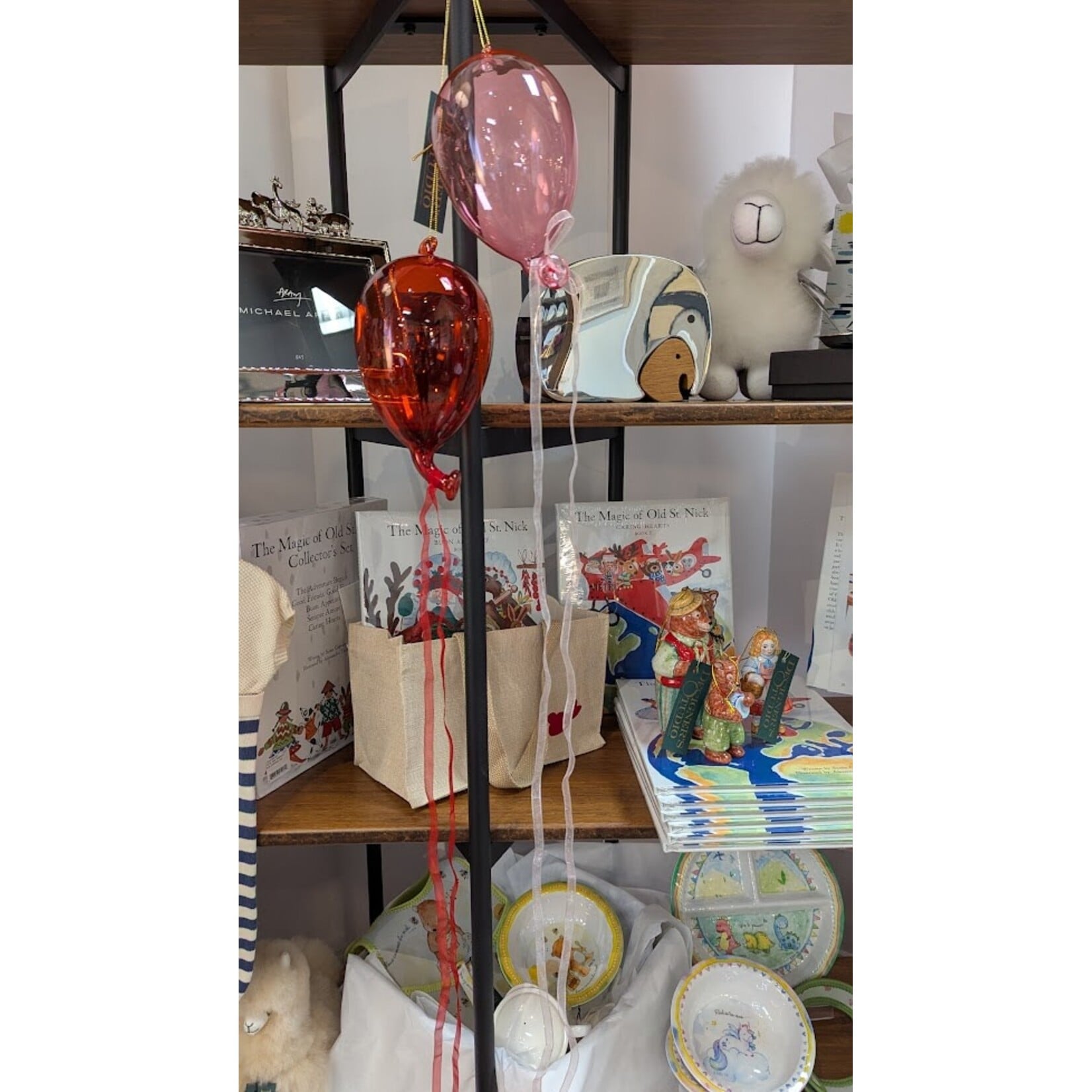 RAZ Imports Pink & Red Balloon Glass Ornament 8"